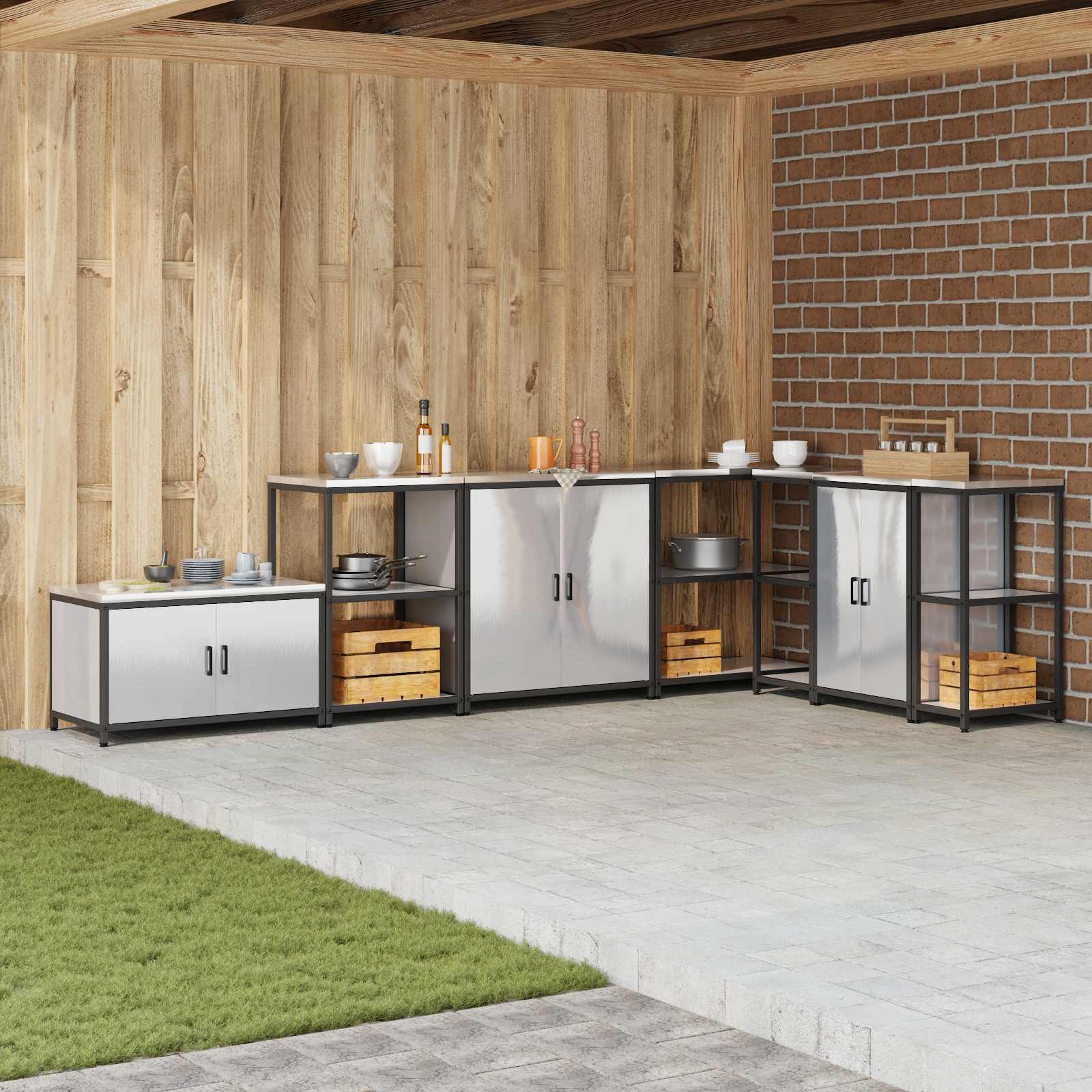 Meuble de rangement de cuisine HATTEM Argenté 90 x 50 x 53 cm