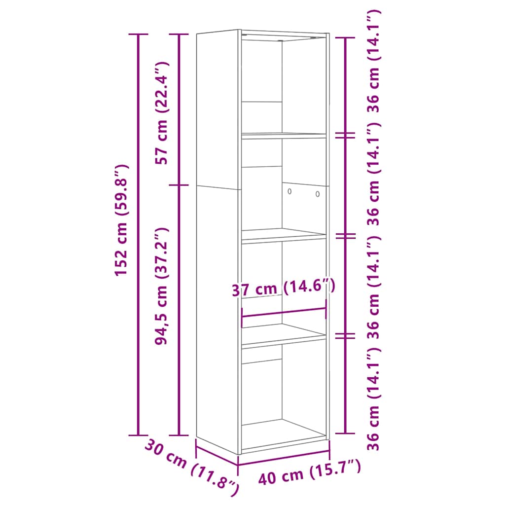 Bibliothèque Chêne noir 40 x 30 x 152 cm Bois d'ingénierie - XIOS