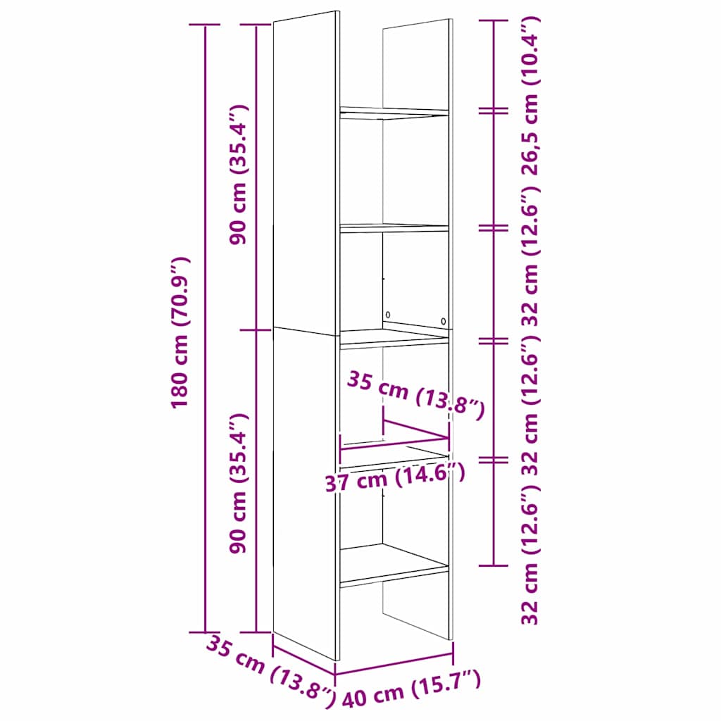 Bibliothèque Chêne noir 40 x 35 x 180 cm Bois d'ingénierie - XIOS