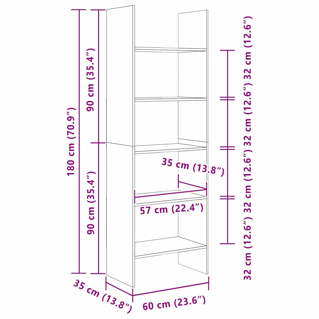 Bibliothèque chêne artisanal 60 x 35 x 180 cm Bois d'ingénierie - XIOS