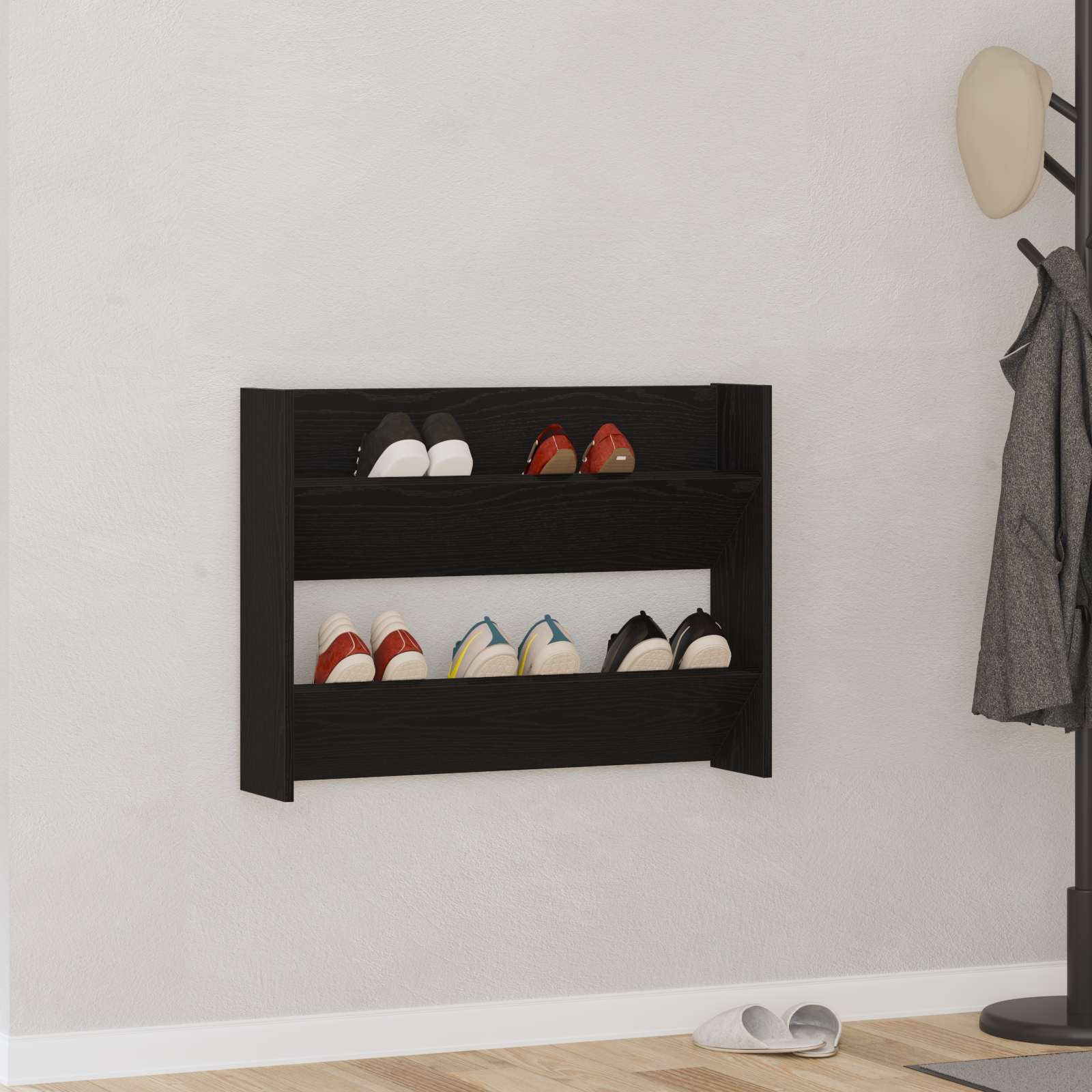 Cabinet à chaussures avec étagère Chêne noir 82 x 18 x 60 cm - XIOS