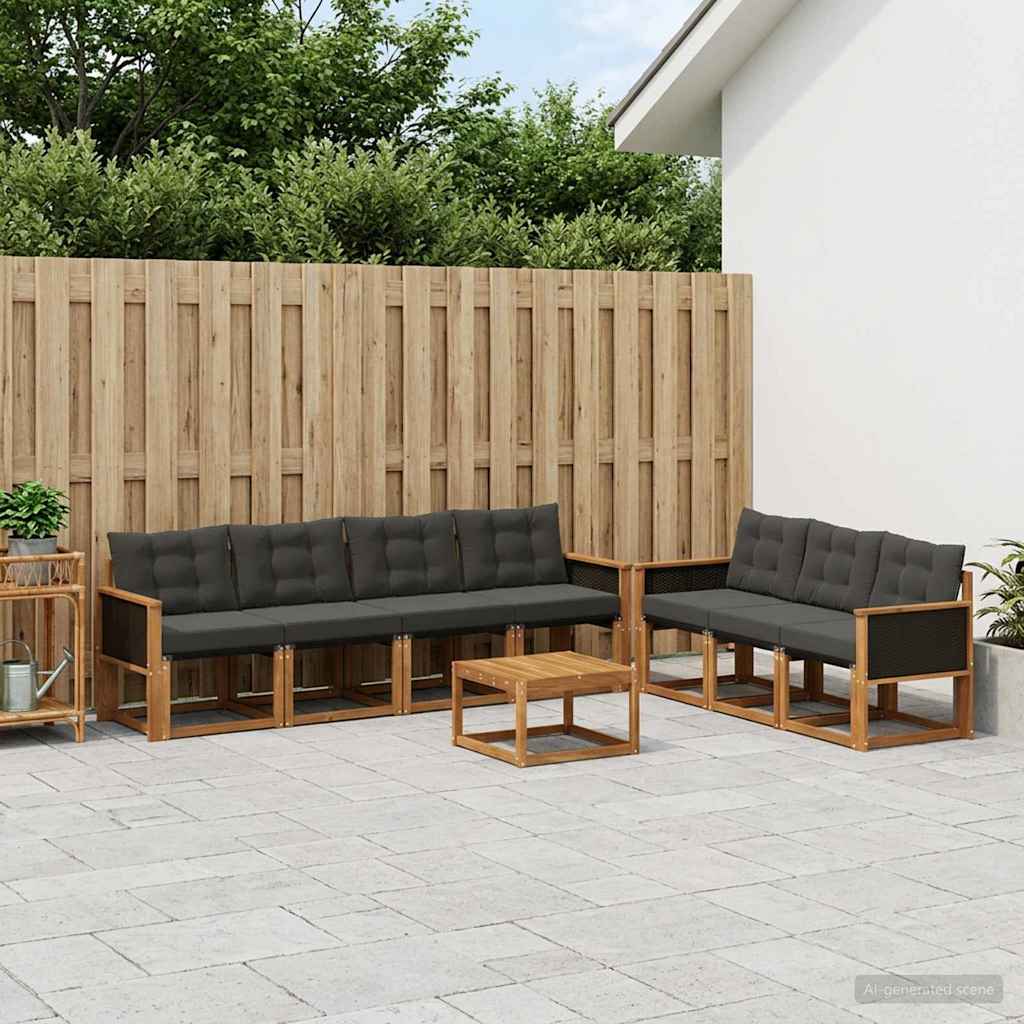Ensemble de canapés d'extérieur 8 pcs Naturel et noir - XIOS