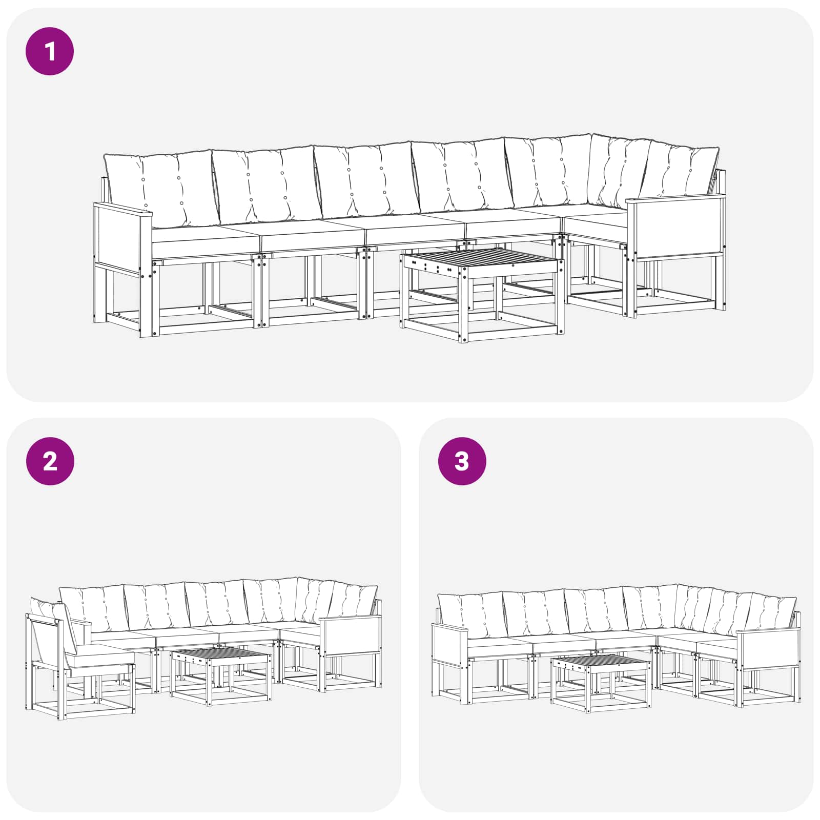 Ensemble de canapés d'extérieur 7 pcs Naturel et noir - XIOS