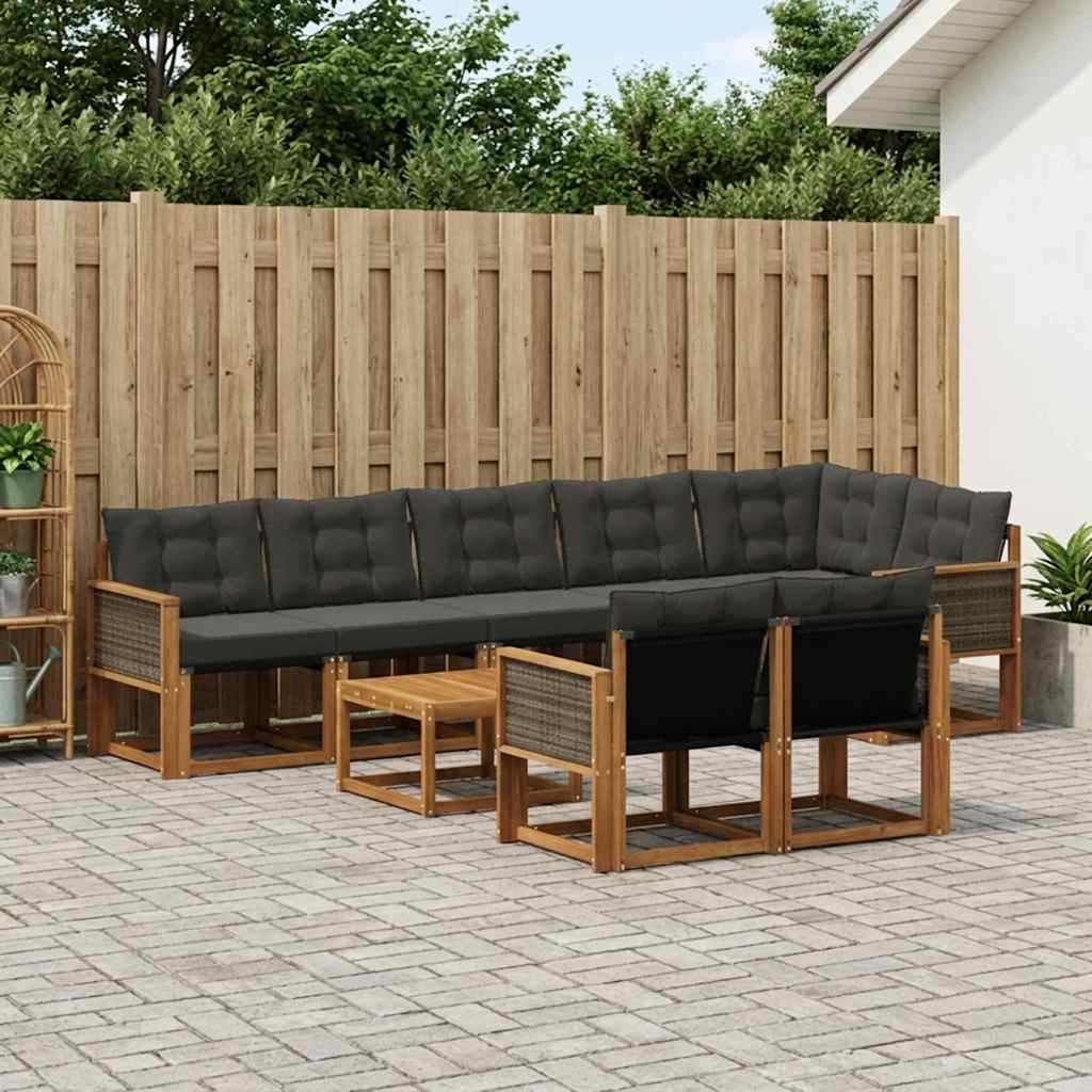 Ensemble de canapés d'extérieur 9 pcs Naturel et noir - XIOS