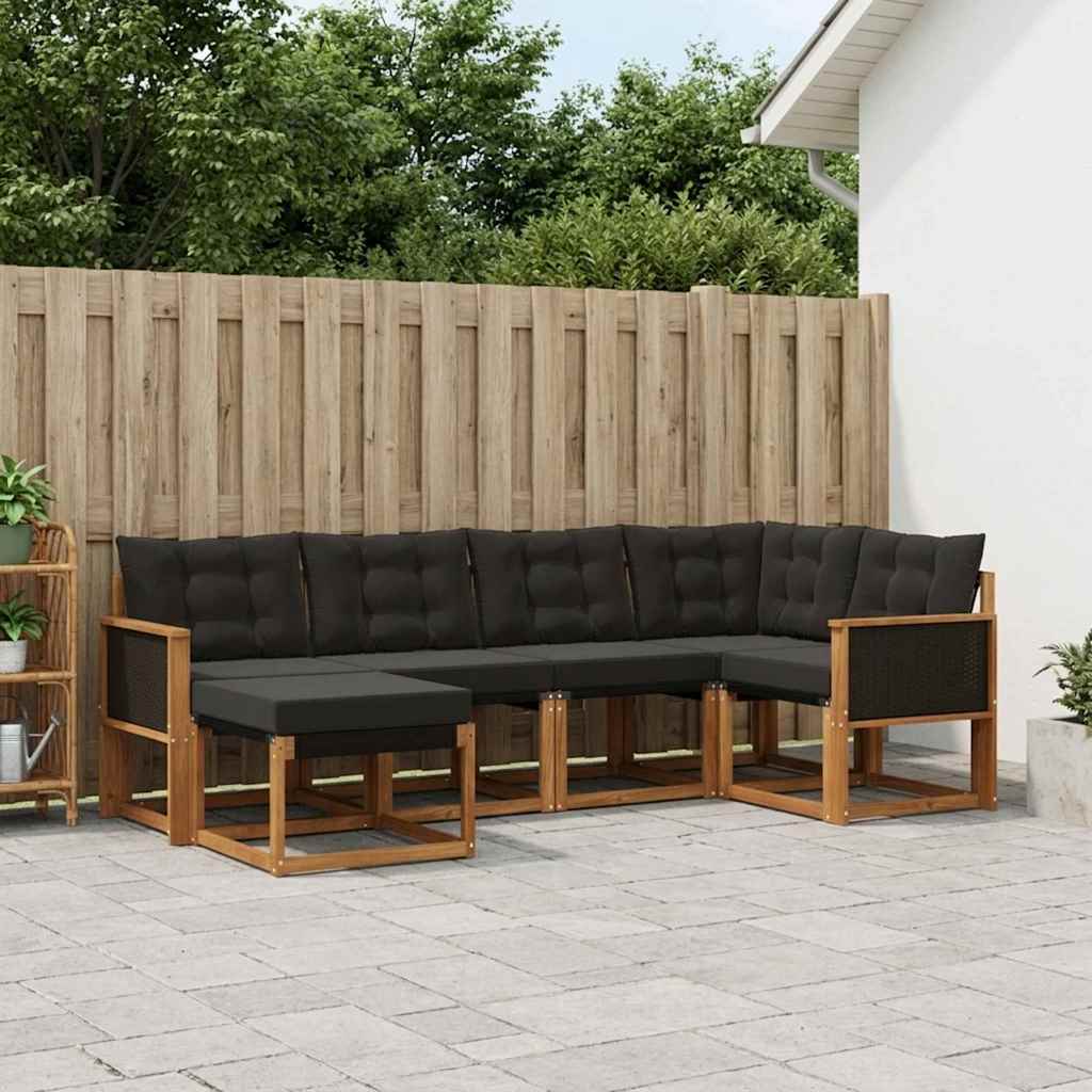 Ensemble de canapés d'extérieur 6 pc Naturel et noir