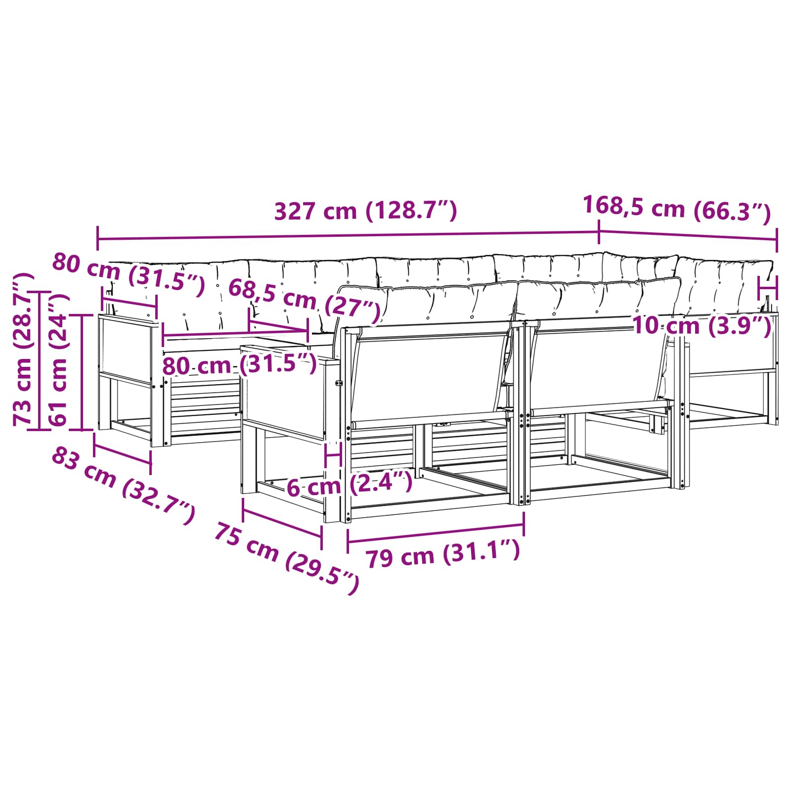 Ensemble de canapés d'extérieur 7 pcs Naturel et Beige - XIOS