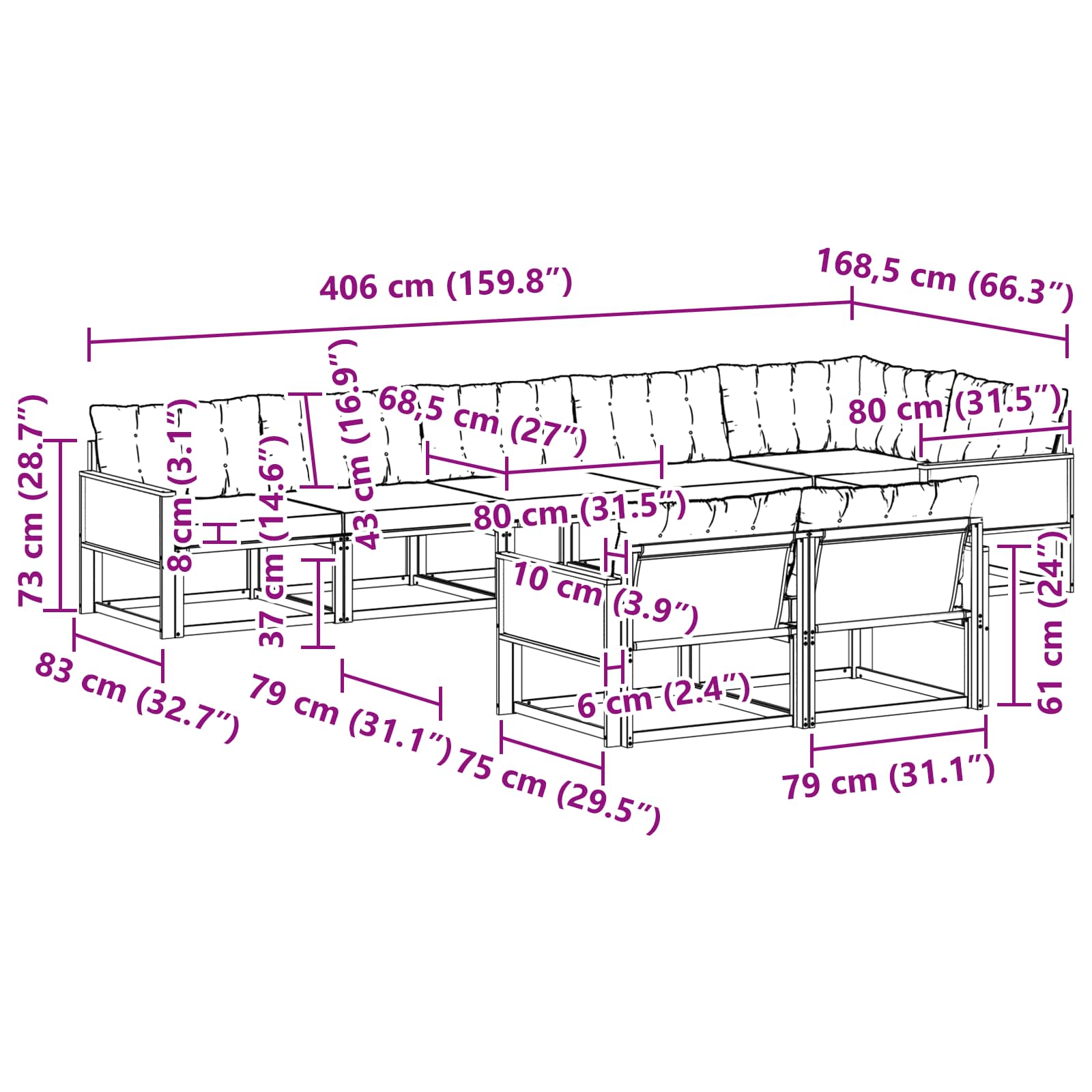 Ensemble de canapés d'extérieur 8 pcs Naturel et Beige - XIOS
