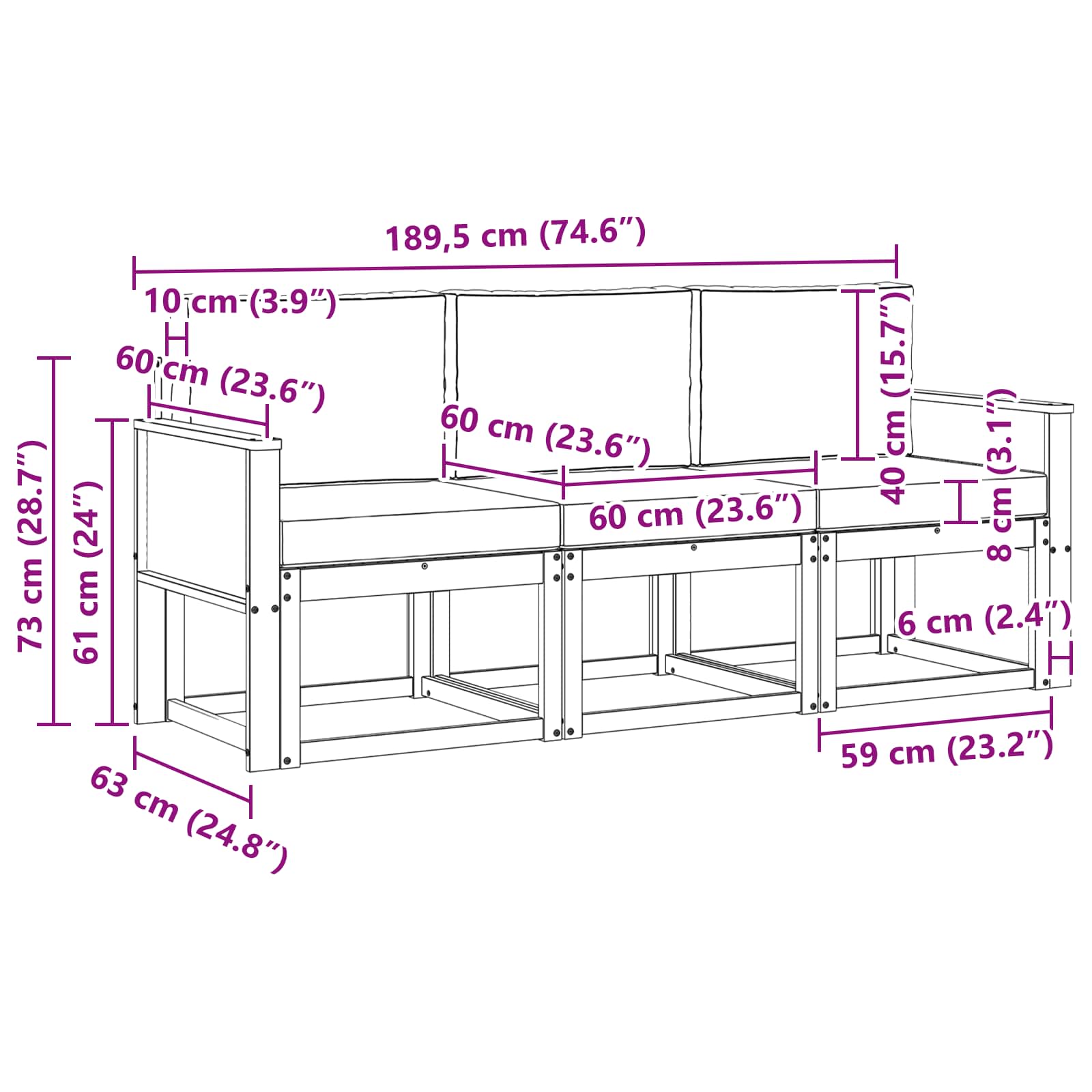 Ensemble de canapés d'extérieur 3 pcs Naturel et Anthracite - XIOS