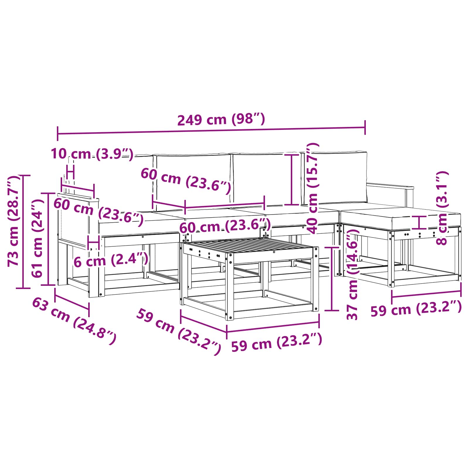 Ensemble de canapés d'extérieur 6 pcs Naturel et gris clair - XIOS
