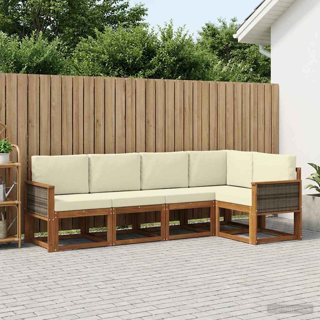 Ensemble de canapés d'extérieur 5 pc Naturel et Crème Polyester