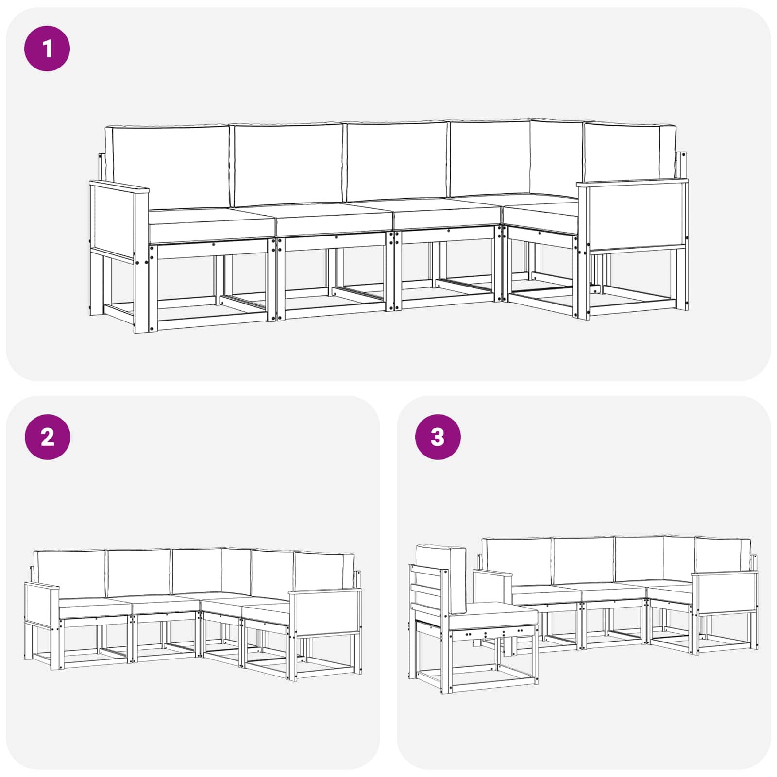 Ensemble de canapés d'extérieur 5 pcs Naturel et gris clair - XIOS