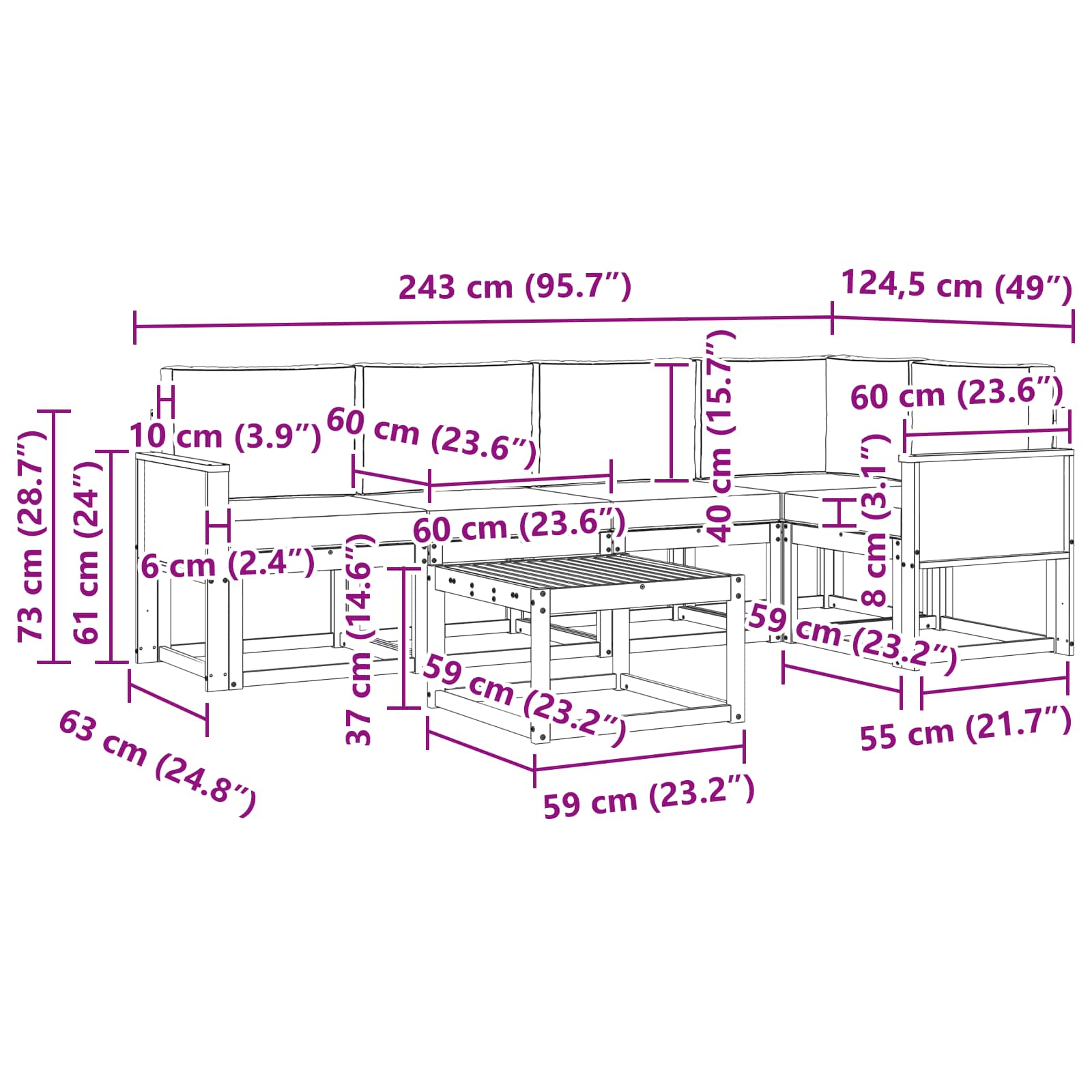 Ensemble de canapés d'extérieur 6 pcs Naturel et Anthracite - XIOS