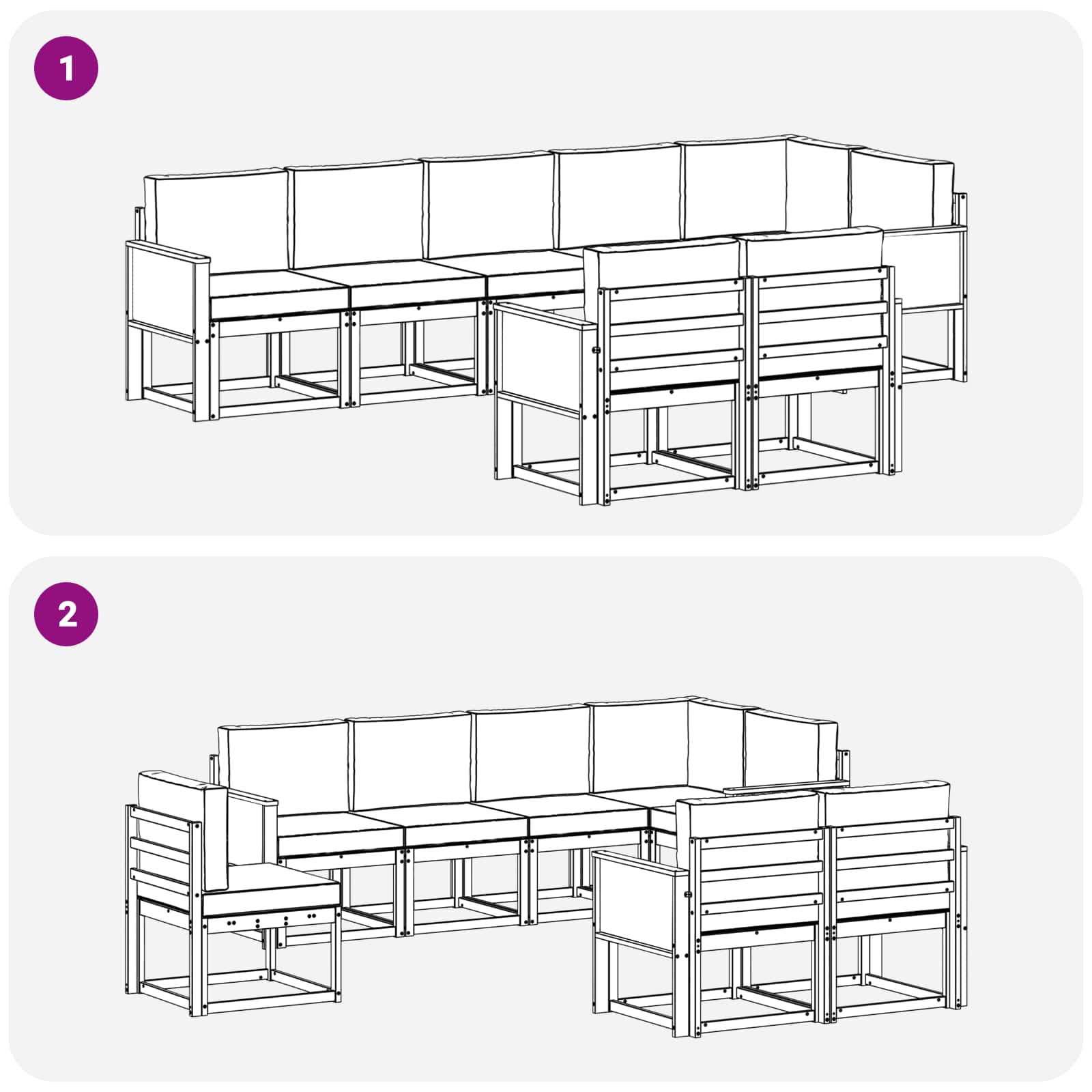 Ensemble de canapés d'extérieur 8 pcs Naturel et gris clair - XIOS