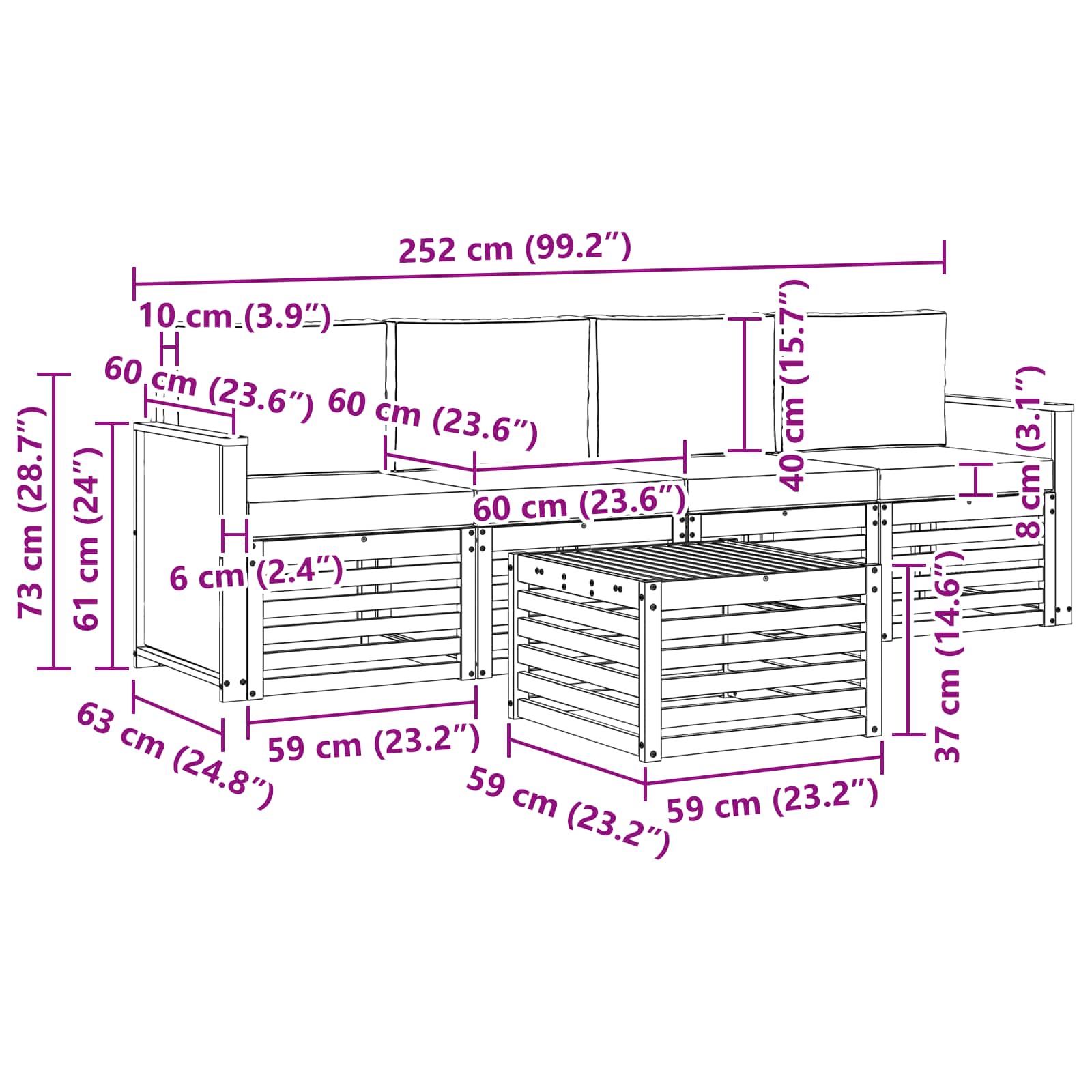 Ensemble de canapés d'extérieur 5 pcs Naturel et Anthracite - XIOS