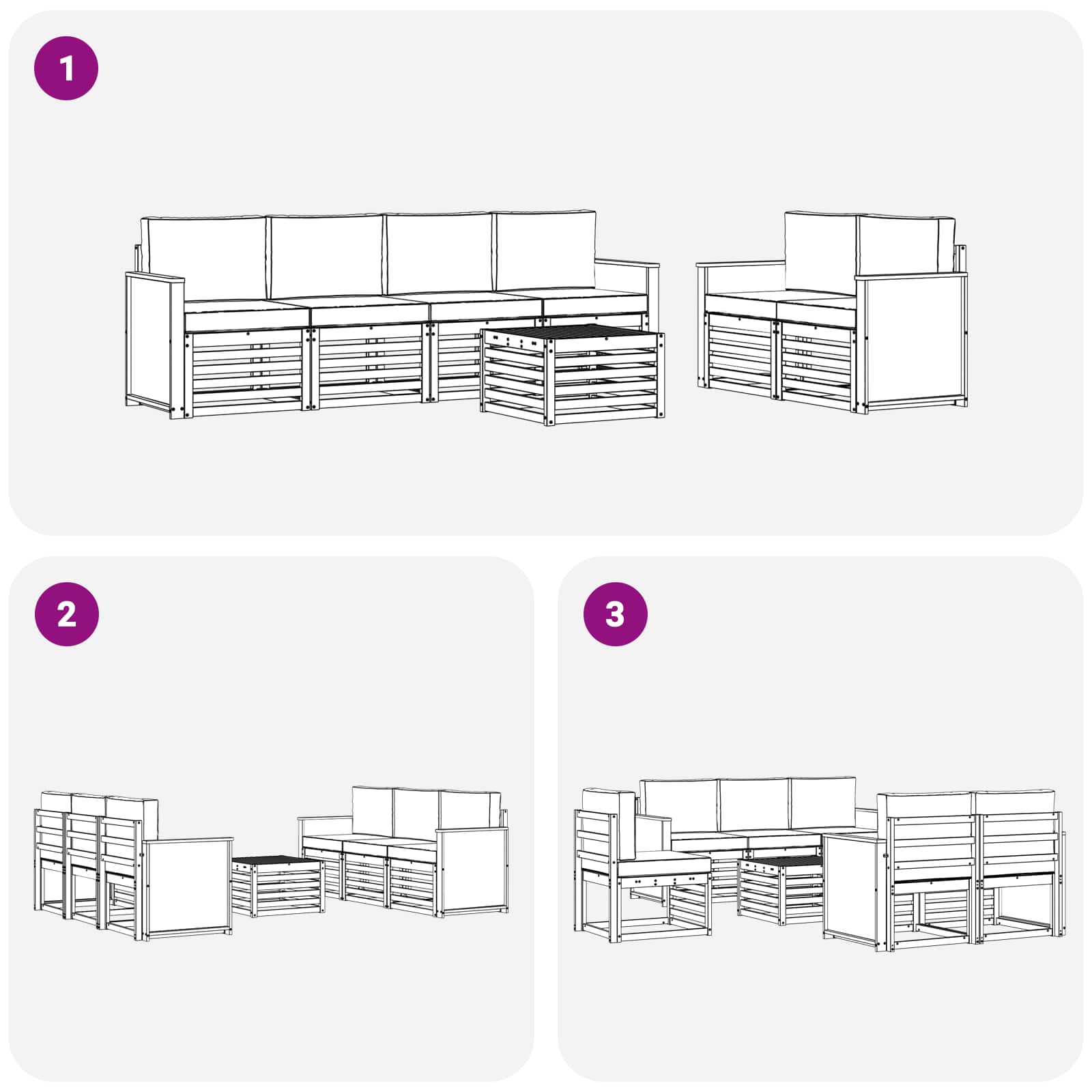 Ensemble de canapés d'extérieur 7 pcs Naturel et gris clair - XIOS
