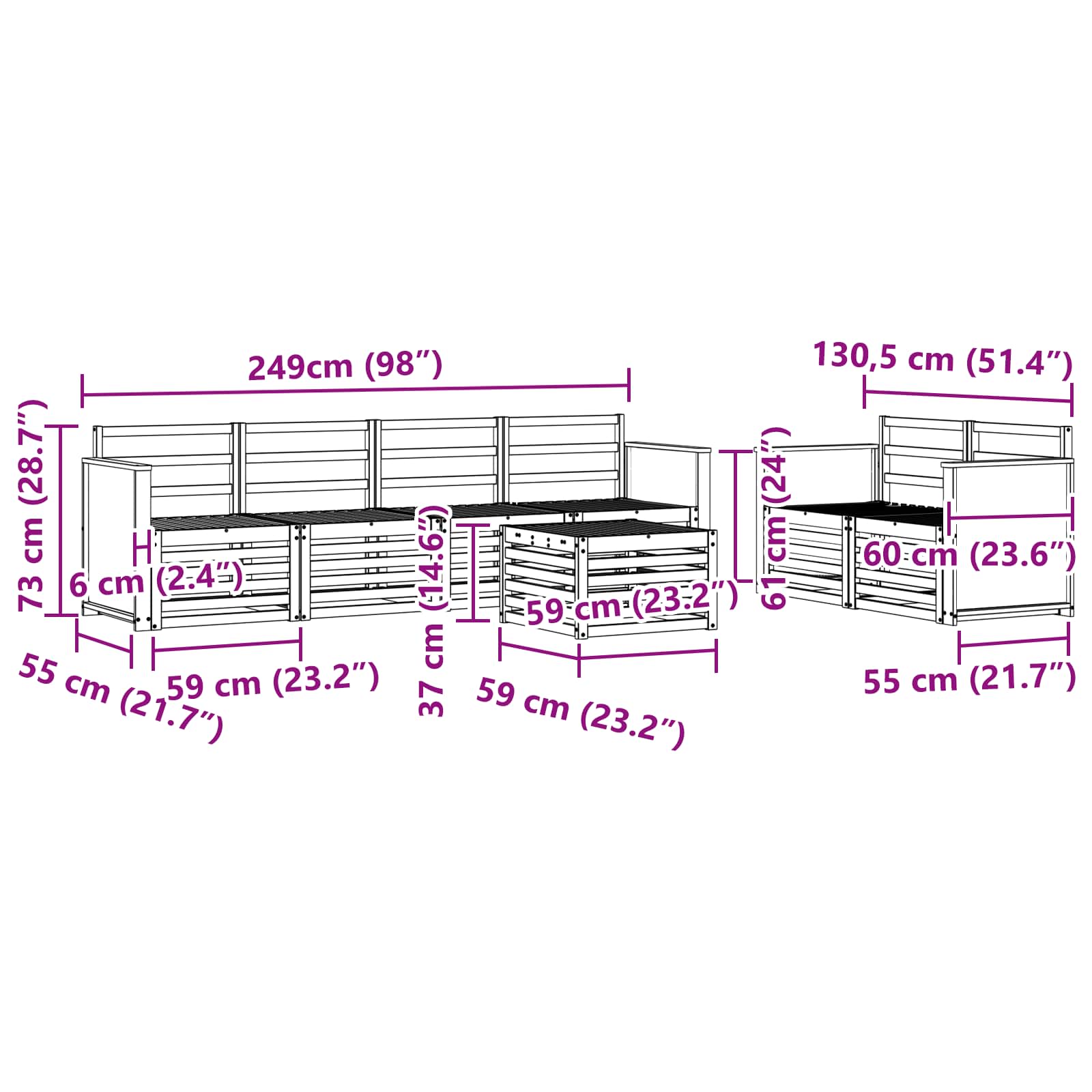 Ensemble de canapés d'extérieur 7 pcs Naturel - XIOS