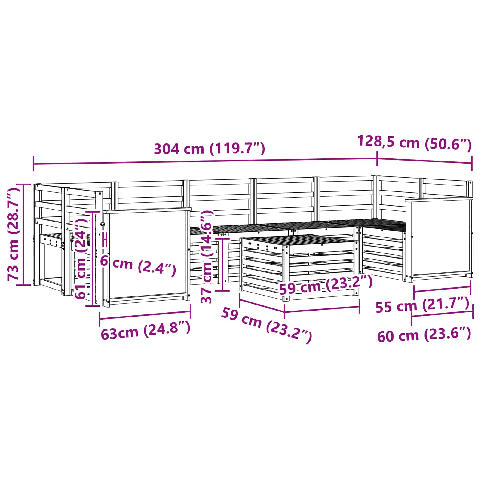 Ensemble de canapés d'extérieur 8 pcs Naturel - XIOS