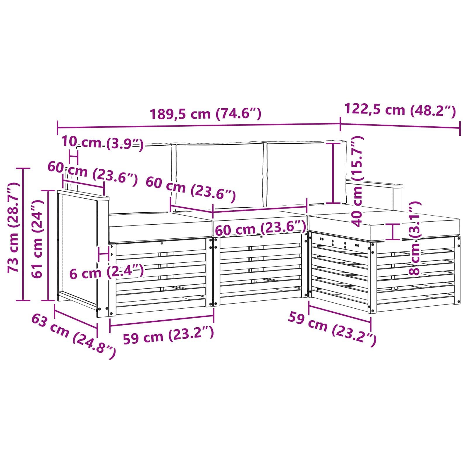 Ensemble de canapés d'extérieur 4 pcs Naturel et Crème - XIOS