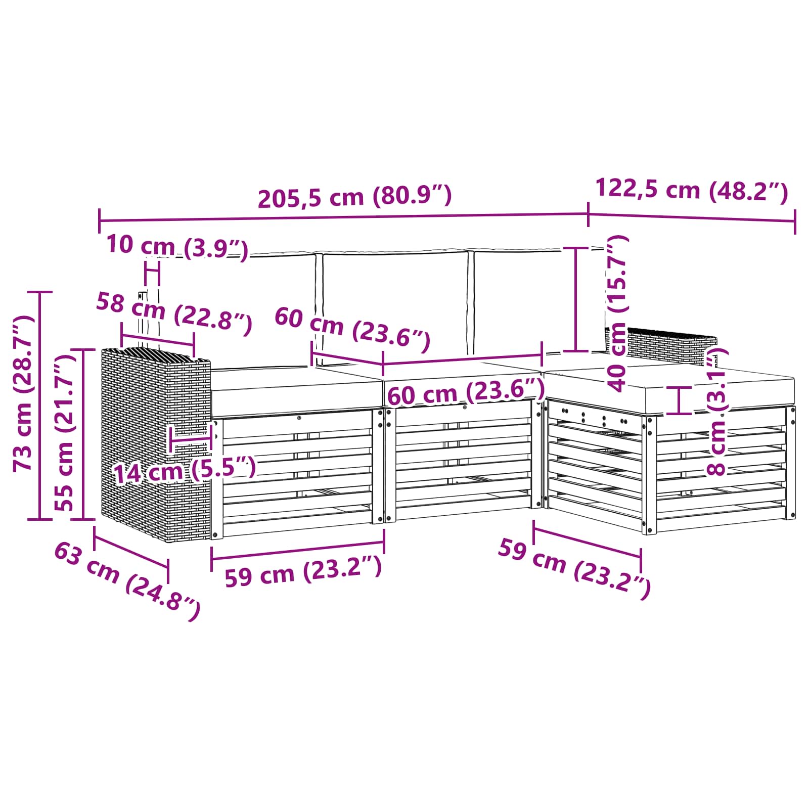 Ensemble de canapés d'extérieur 4 pcs Naturel et Anthracite - XIOS