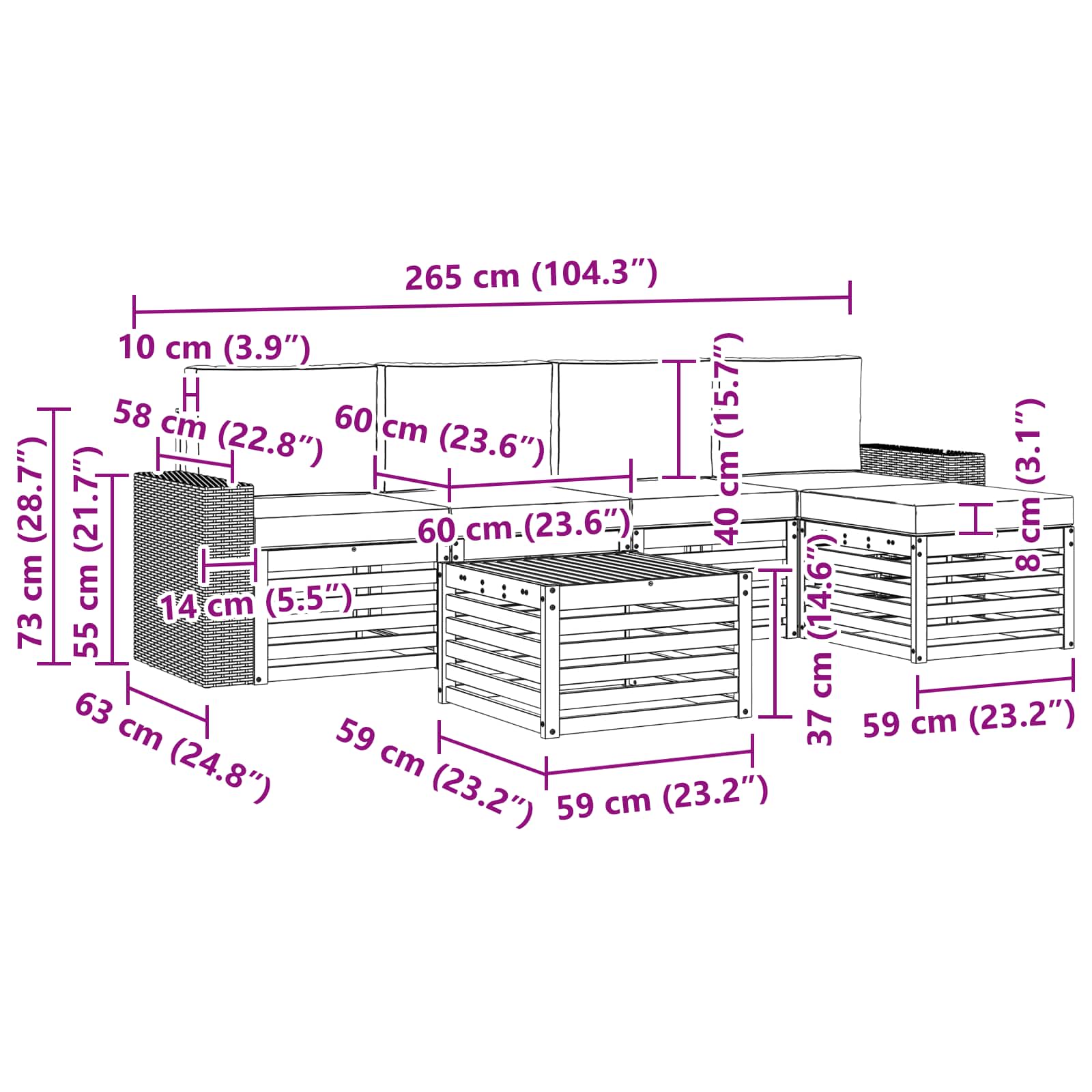 Ensemble de canapés d'extérieur 6 pcs Naturel et gris clair - XIOS