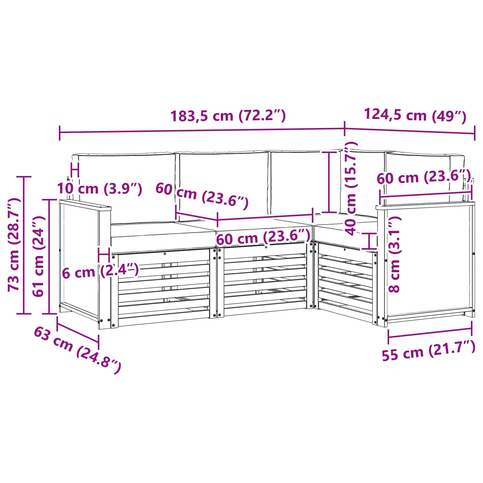Ensembles de canapés avec coussin 4 pcs Bois d'Acacia Massif - XIOS
