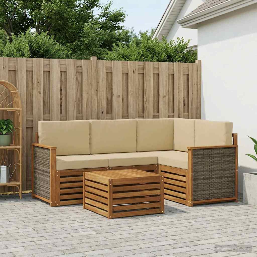 Ensemble de canapés d'extérieur 5 pc Naturel et Beige Polyester