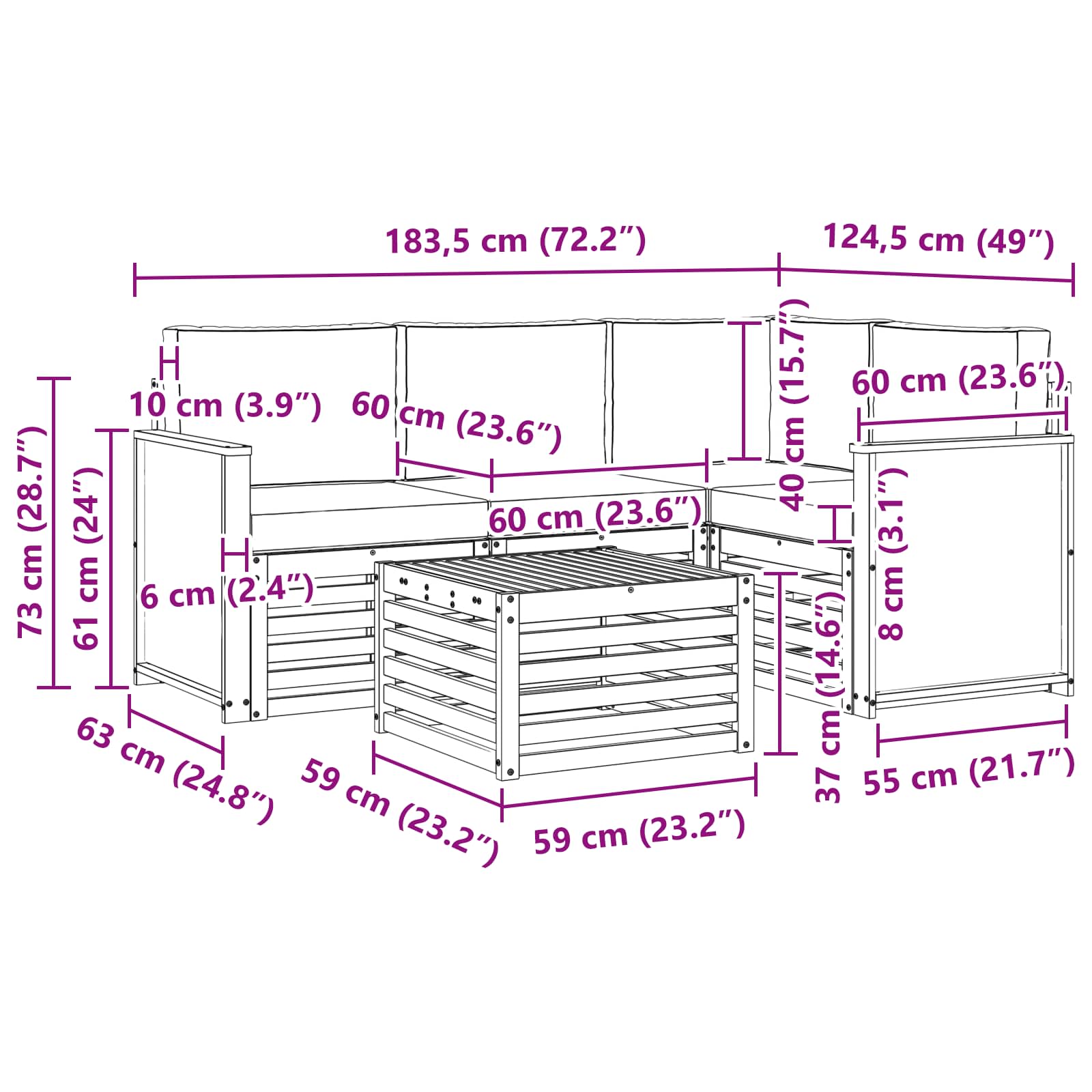 Ensemble de canapés d'extérieur 5 pcs Naturel et Anthracite - XIOS