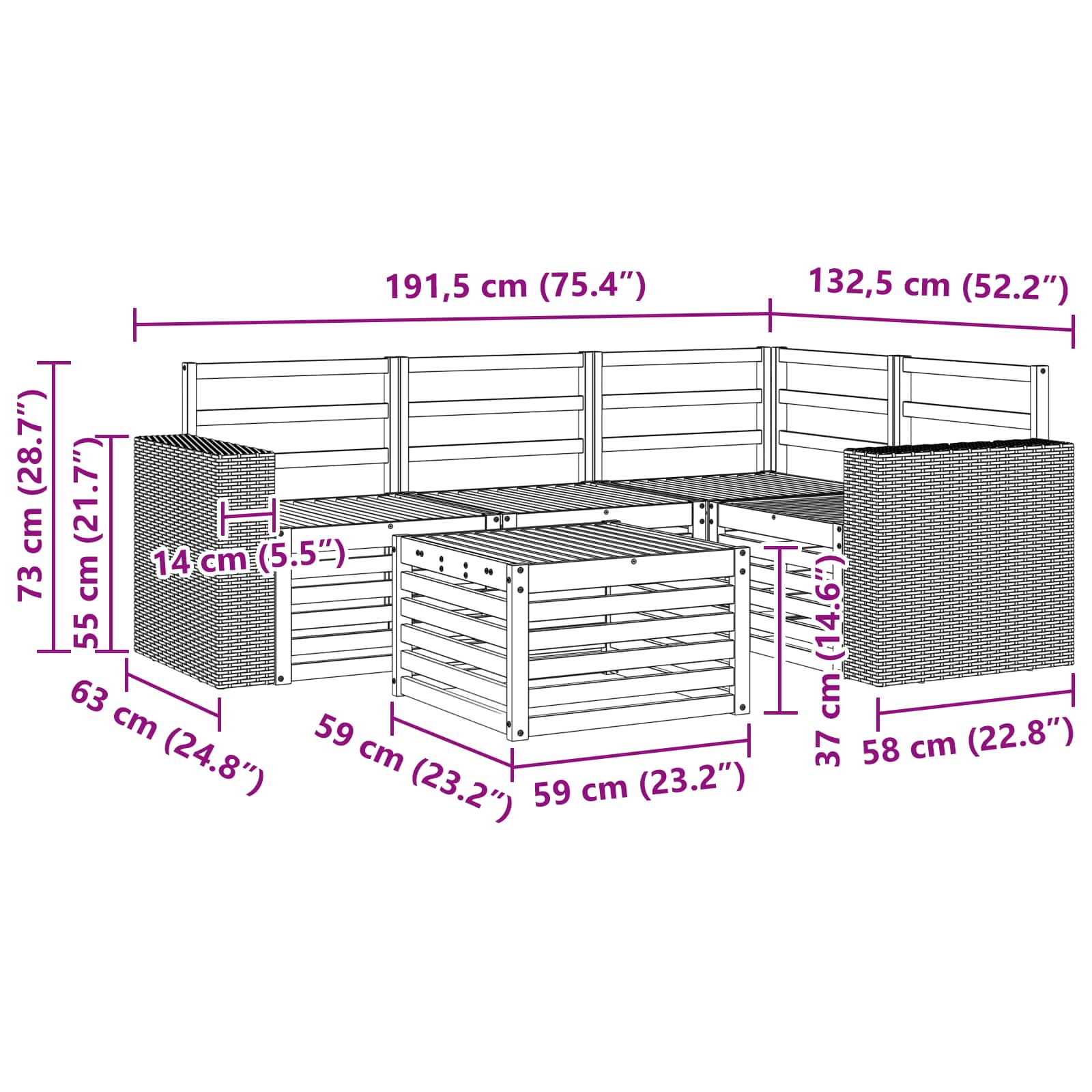 Ensemble de canapés d'extérieur 5 pc Naturel Polyester