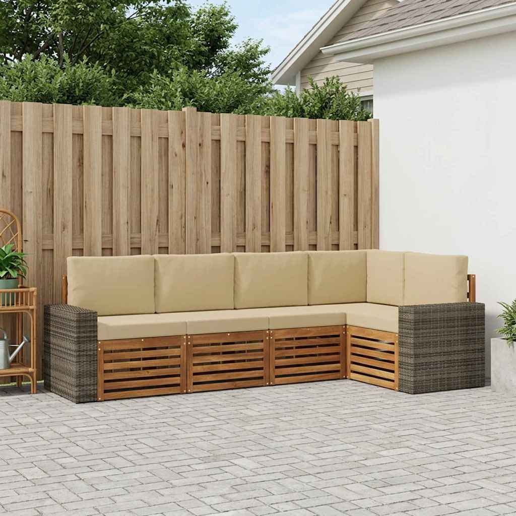 Ensemble de canapés d'extérieur 5 pc Naturel et Beige Polyester
