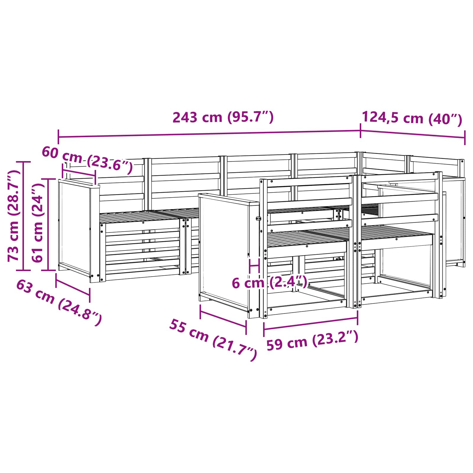 Ensemble de canapé d'angle 6 pcs Naturel Bois d'Acacia Massif - XIOS