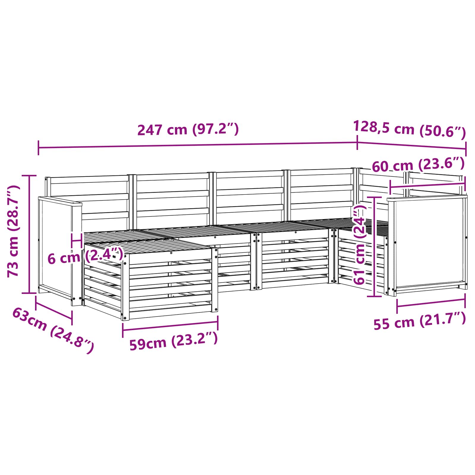 Ensemble de canapé d'angle 5 pcs Naturel Bois d'Acacia Massif - XIOS