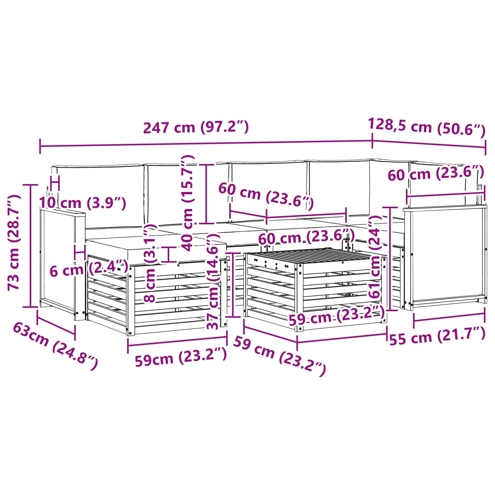 Ensemble de canapé d'angle avec coussin 6 pcs Naturel et Crème - XIOS