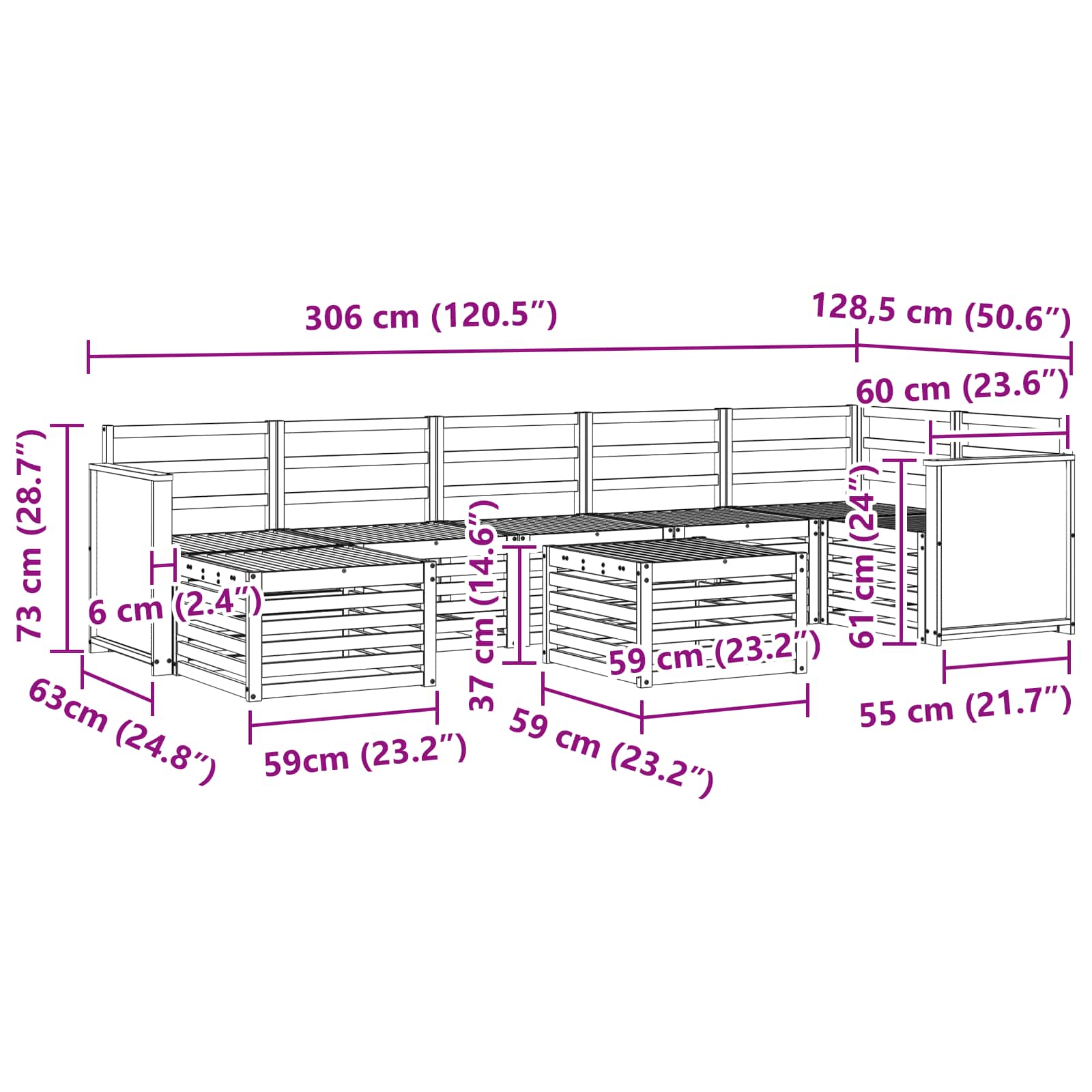 Ensemble de canapés d'extérieur 7 pcs Naturel - XIOS