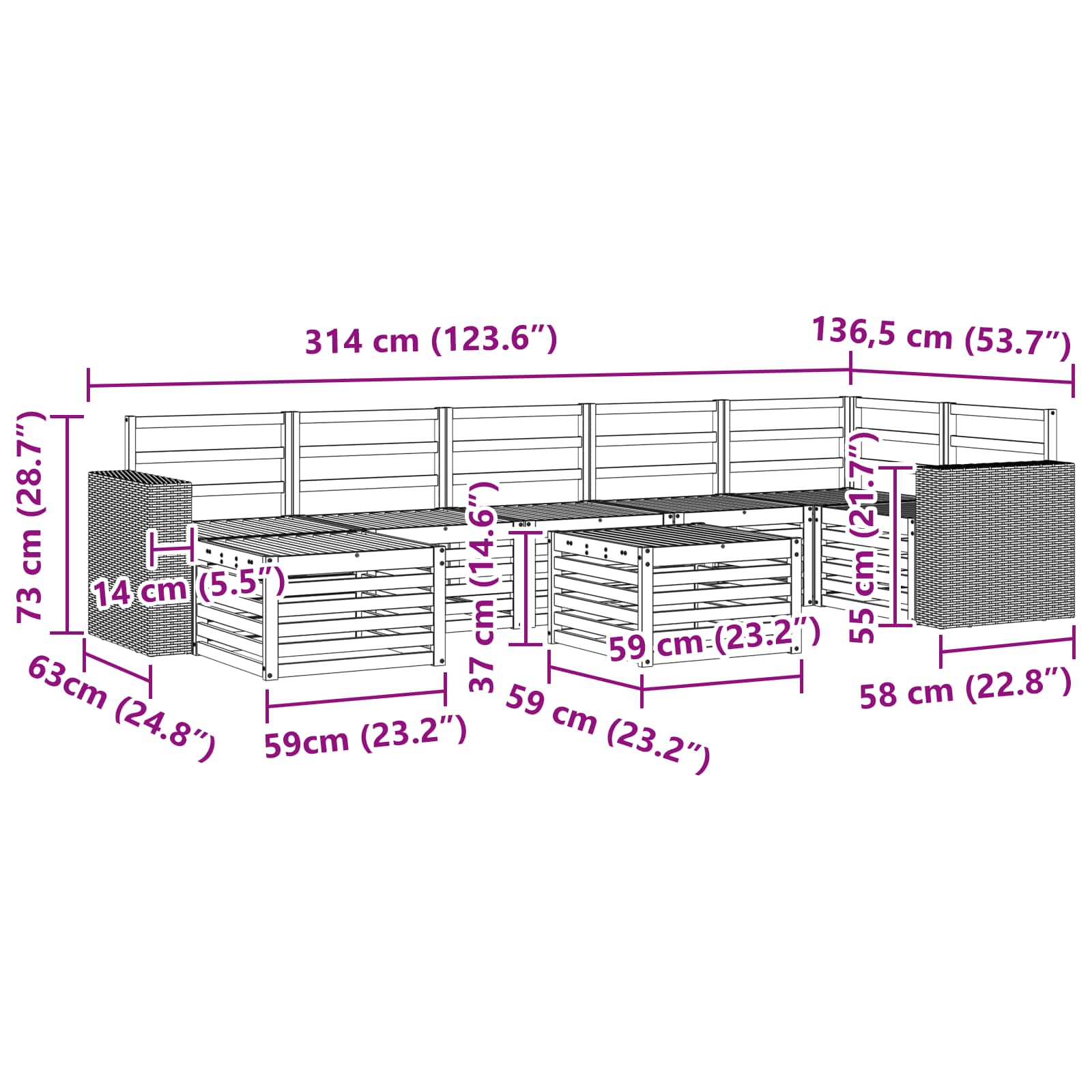 Ensemble de canapés d'extérieur 8 pcs Naturel - XIOS