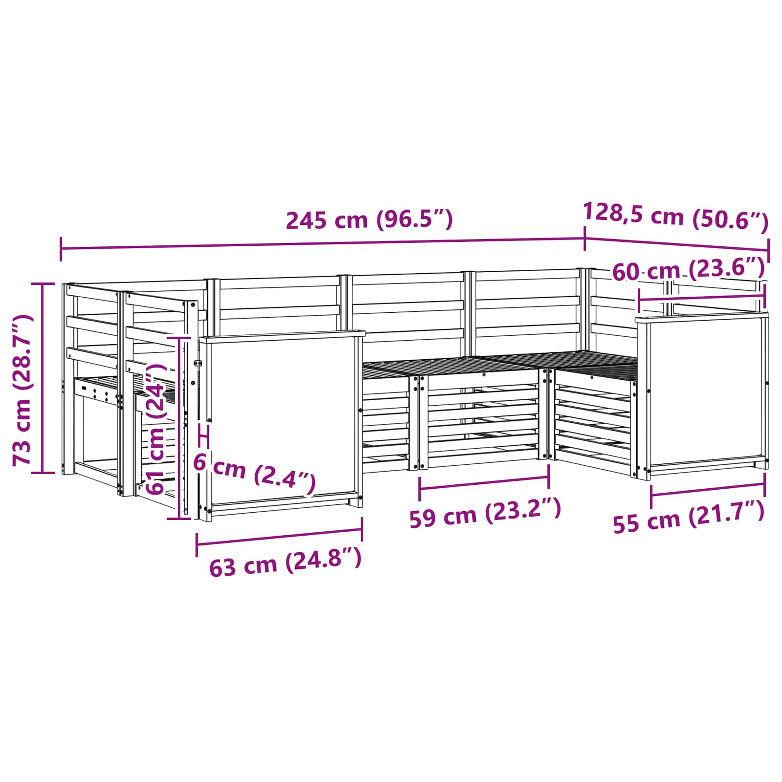 Ensemble de canapé d'angle 5 pcs Naturel Bois d'Acacia Massif - XIOS