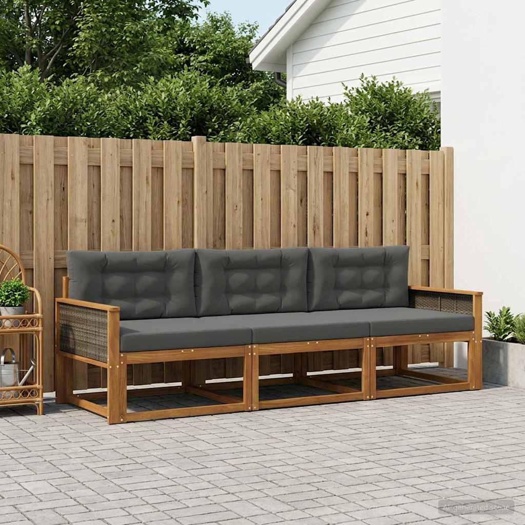 Ensemble de canapés d'extérieur 3 pc Naturel et Anthracite