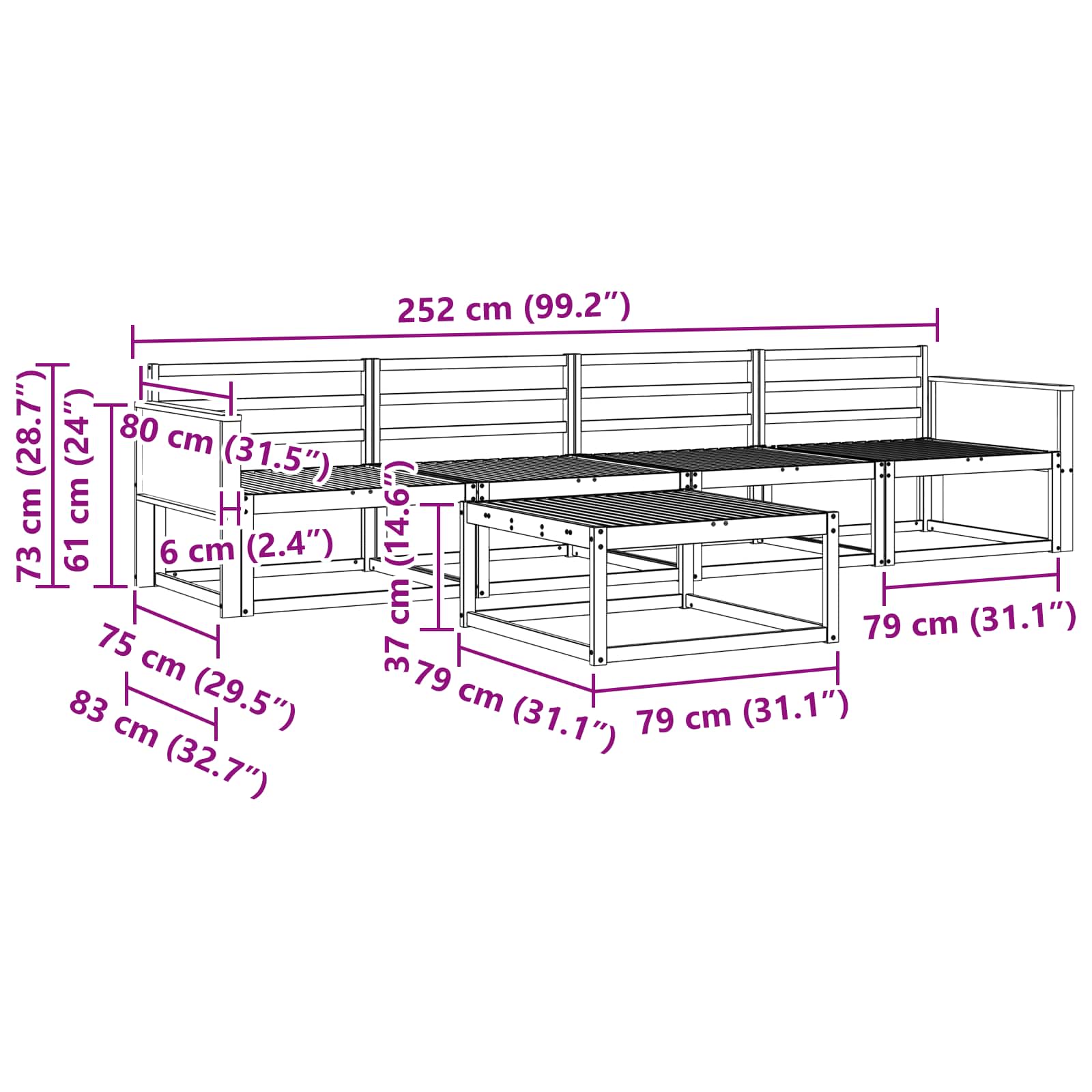 Ensemble de canapés d'extérieur 5 pcs Naturel - XIOS