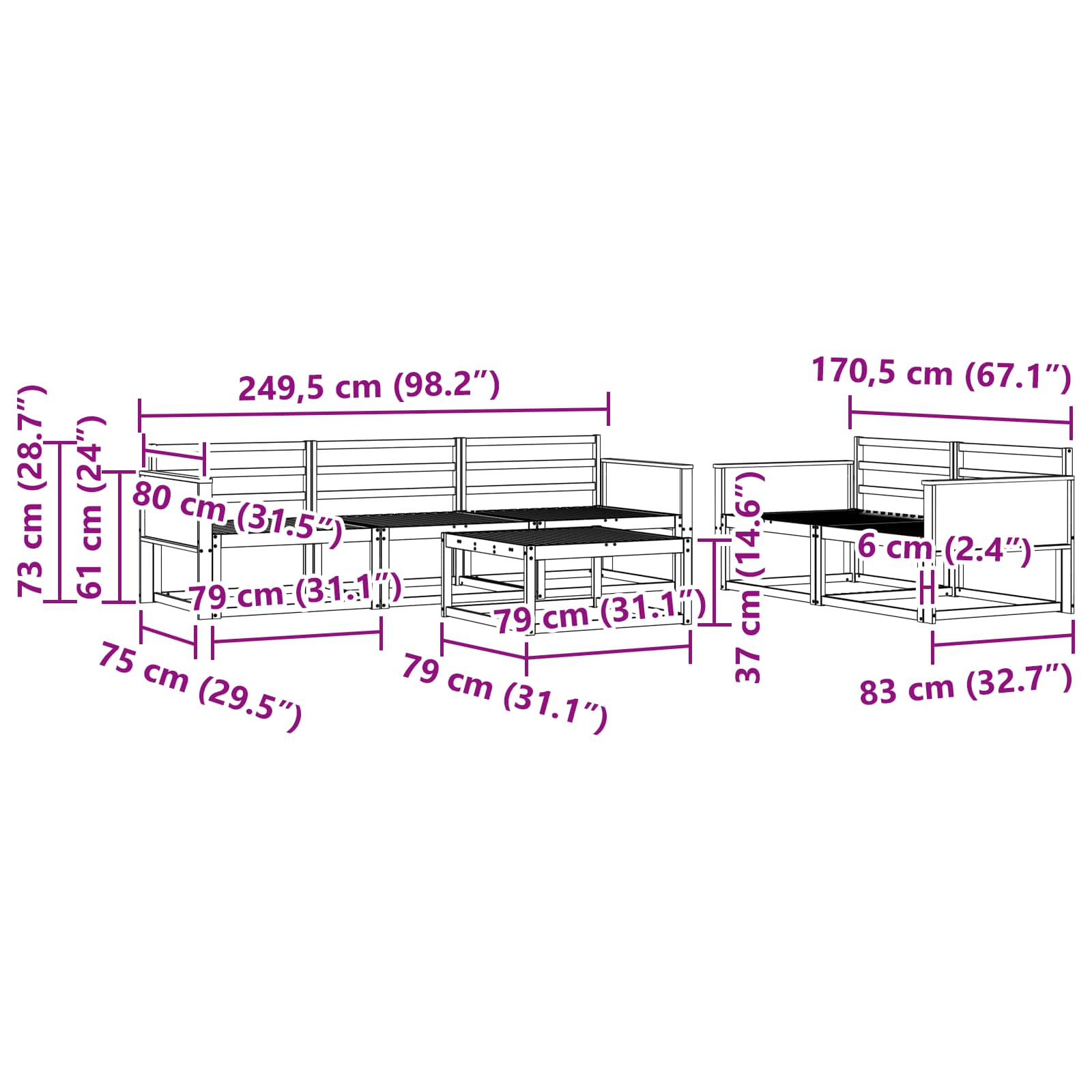 Ensemble de canapés d'extérieur 6 pcs Naturel - XIOS