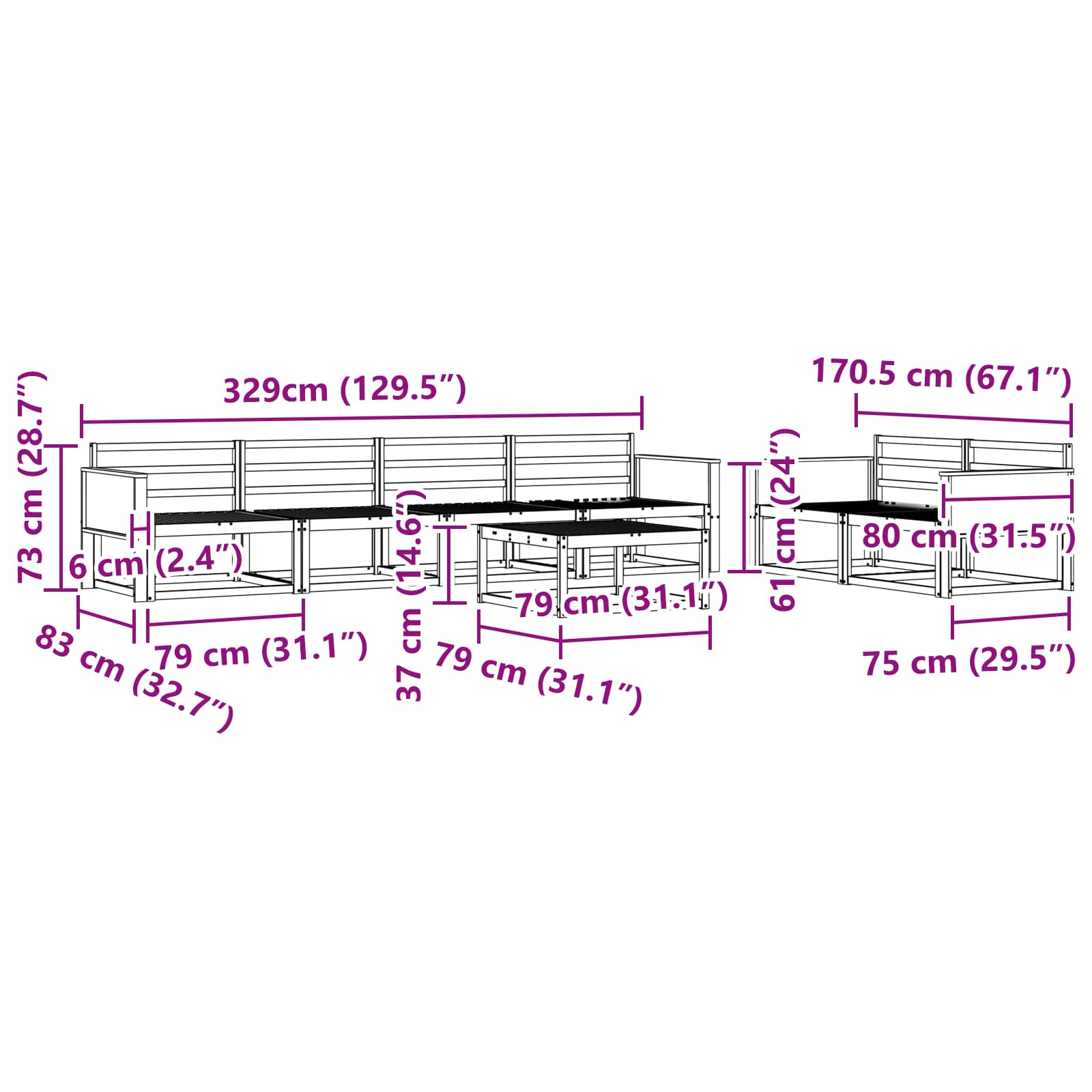 Ensemble de canapés d'extérieur 7 pcs Naturel - XIOS