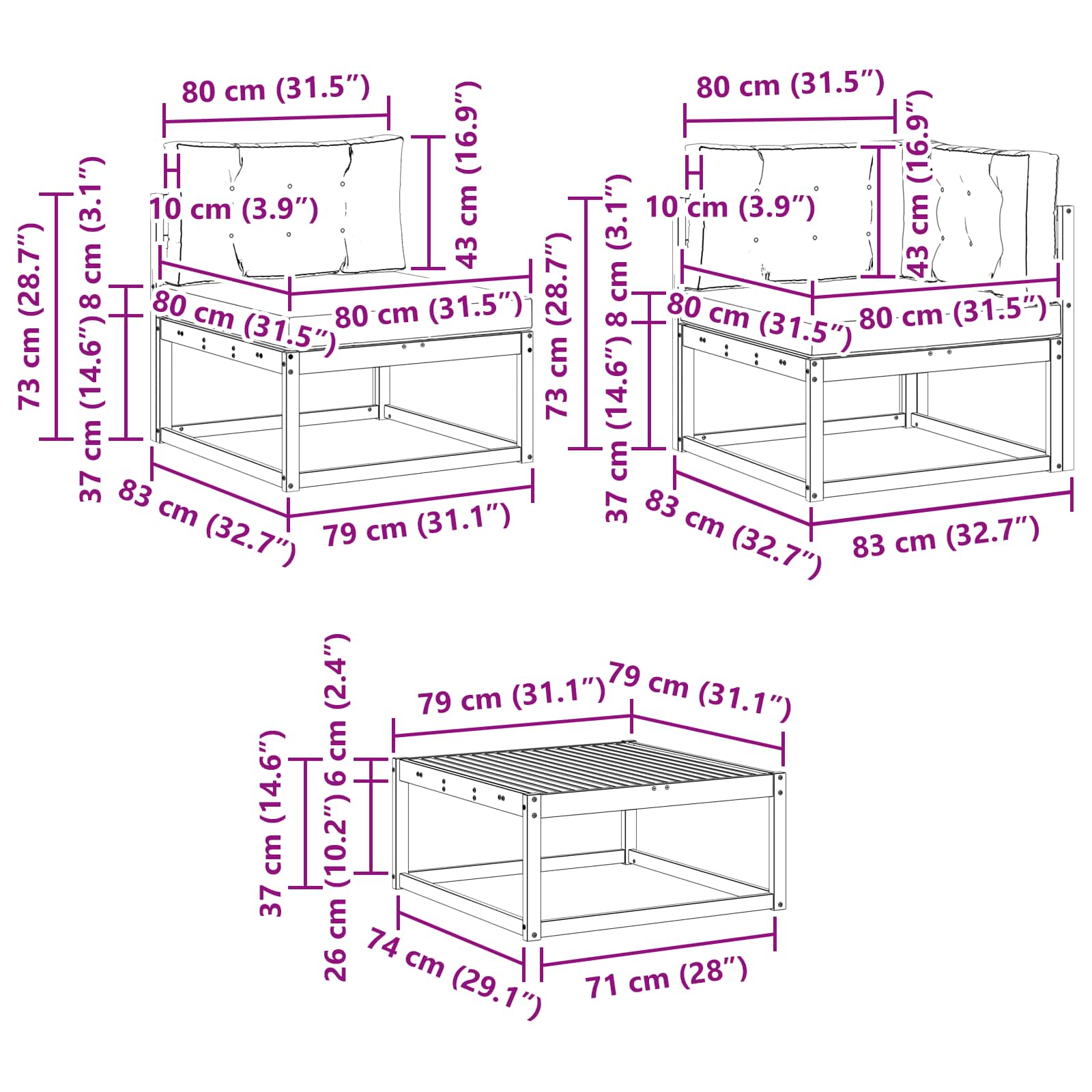 Ensemble de canapés d'extérieur 8 pcs Naturel et Anthracite - XIOS