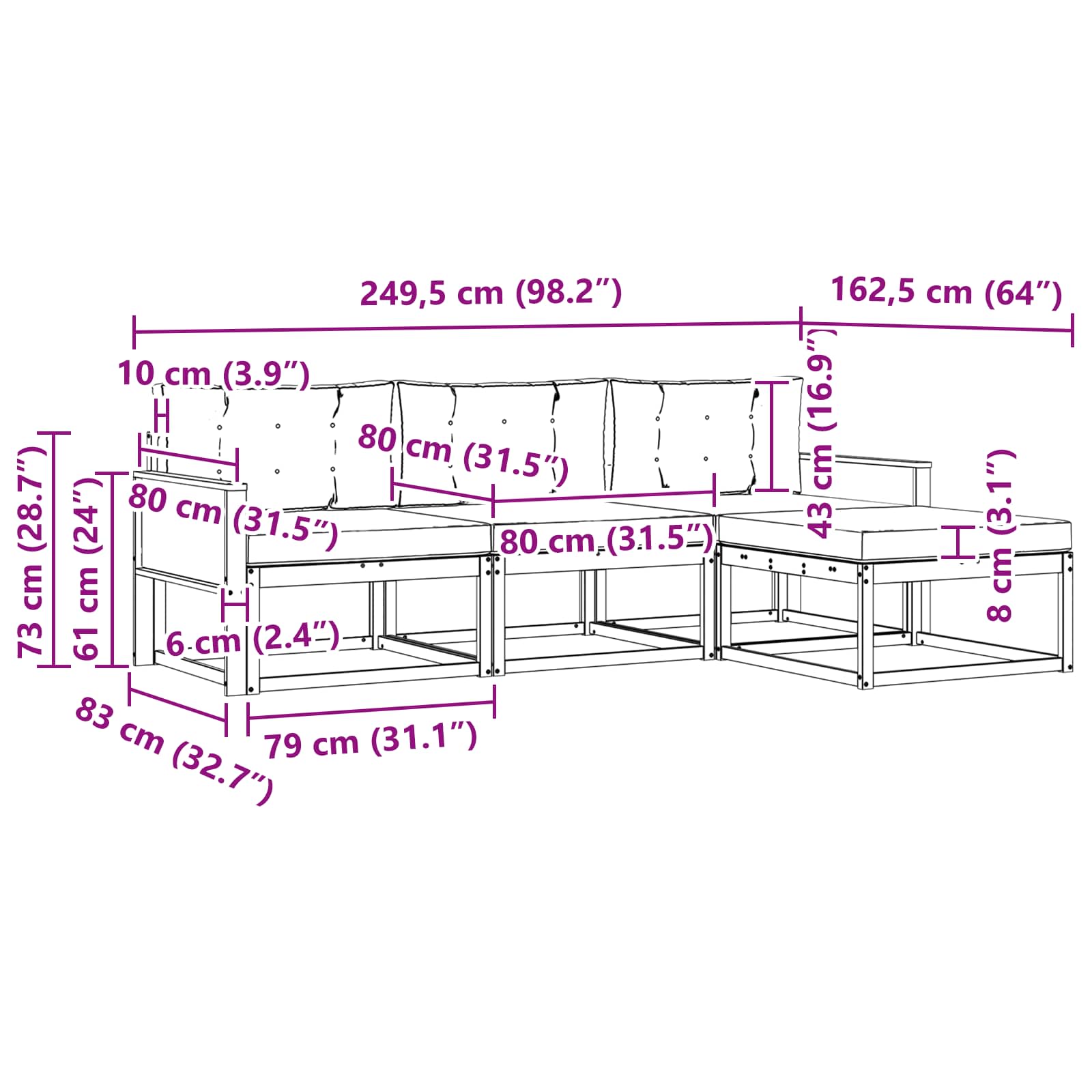 Ensemble de canapés d'extérieur 4 pcs Naturel et Beige - XIOS