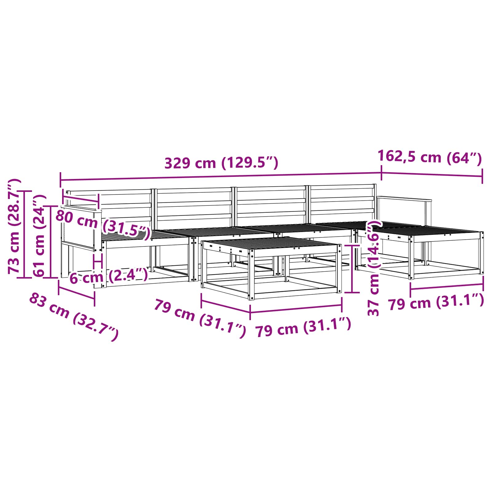 Ensemble de canapés d'extérieur 6 pcs Naturel - XIOS