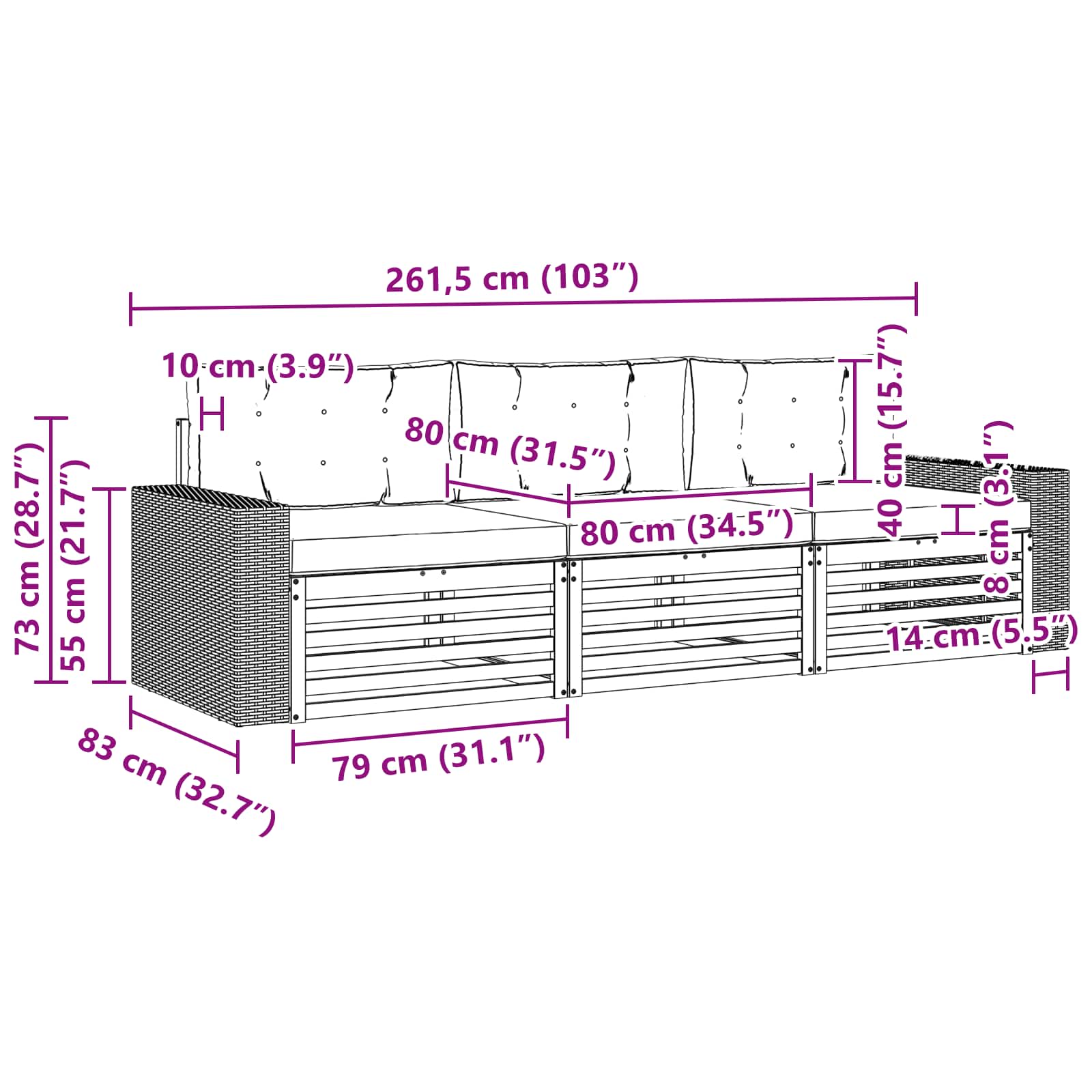 Ensemble de canapés d'extérieur 3 pcs Naturel et Beige - XIOS