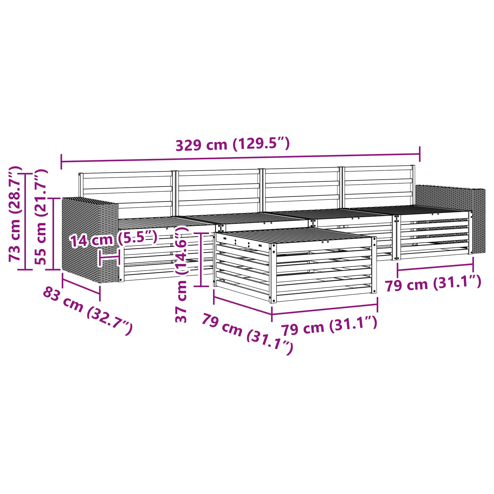 Ensemble de canapés d'extérieur 5 pcs Naturel - XIOS