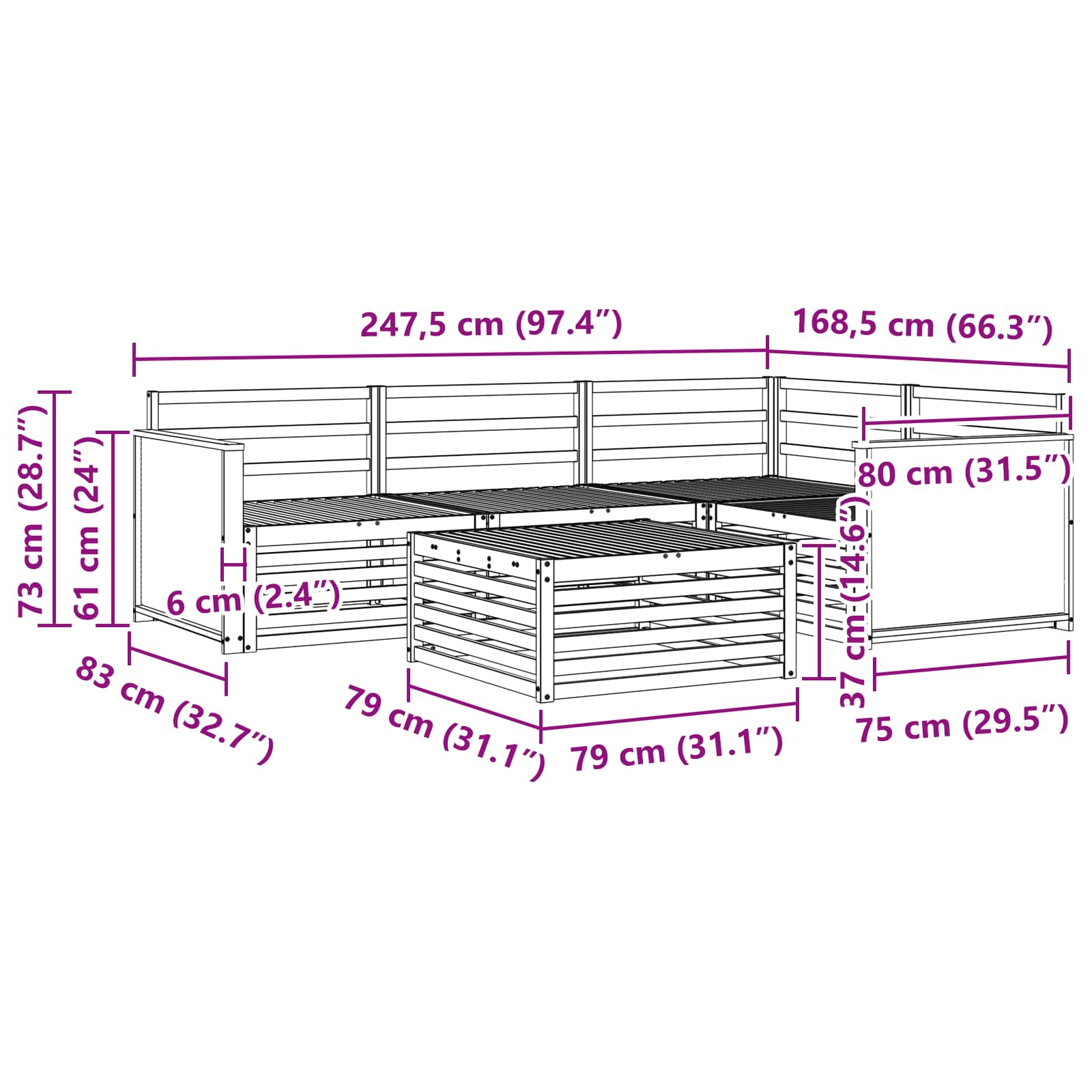 Ensemble de canapés d'extérieur 5 pcs Naturel 79 x 79 x 37 cm - XIOS