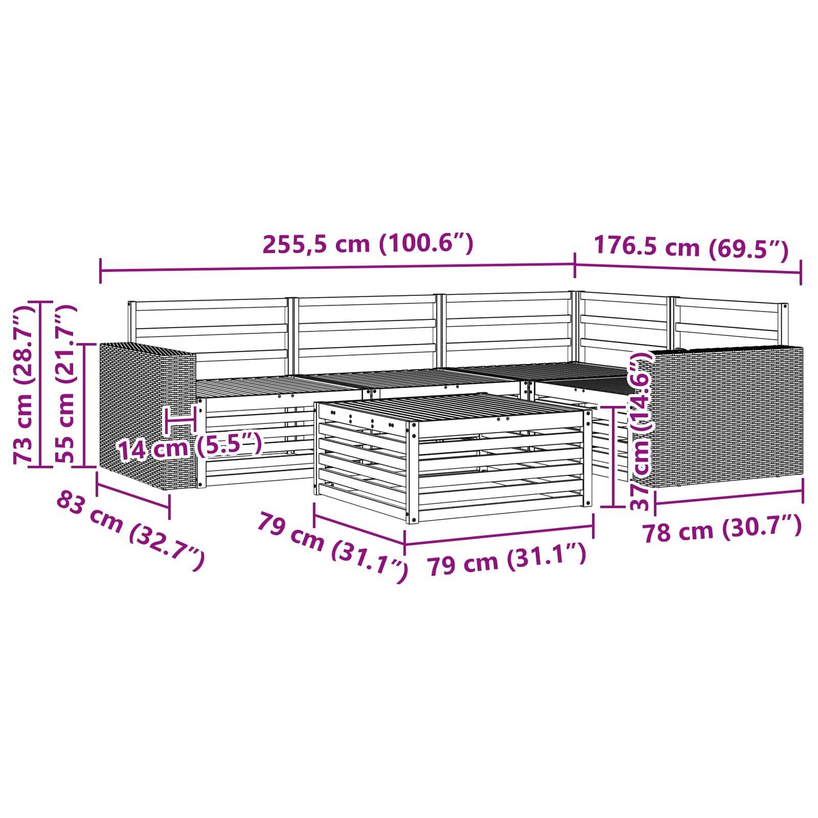 Ensemble de canapés d'extérieur 5 pcs Naturel 79 x 79 x 37 cm - XIOS