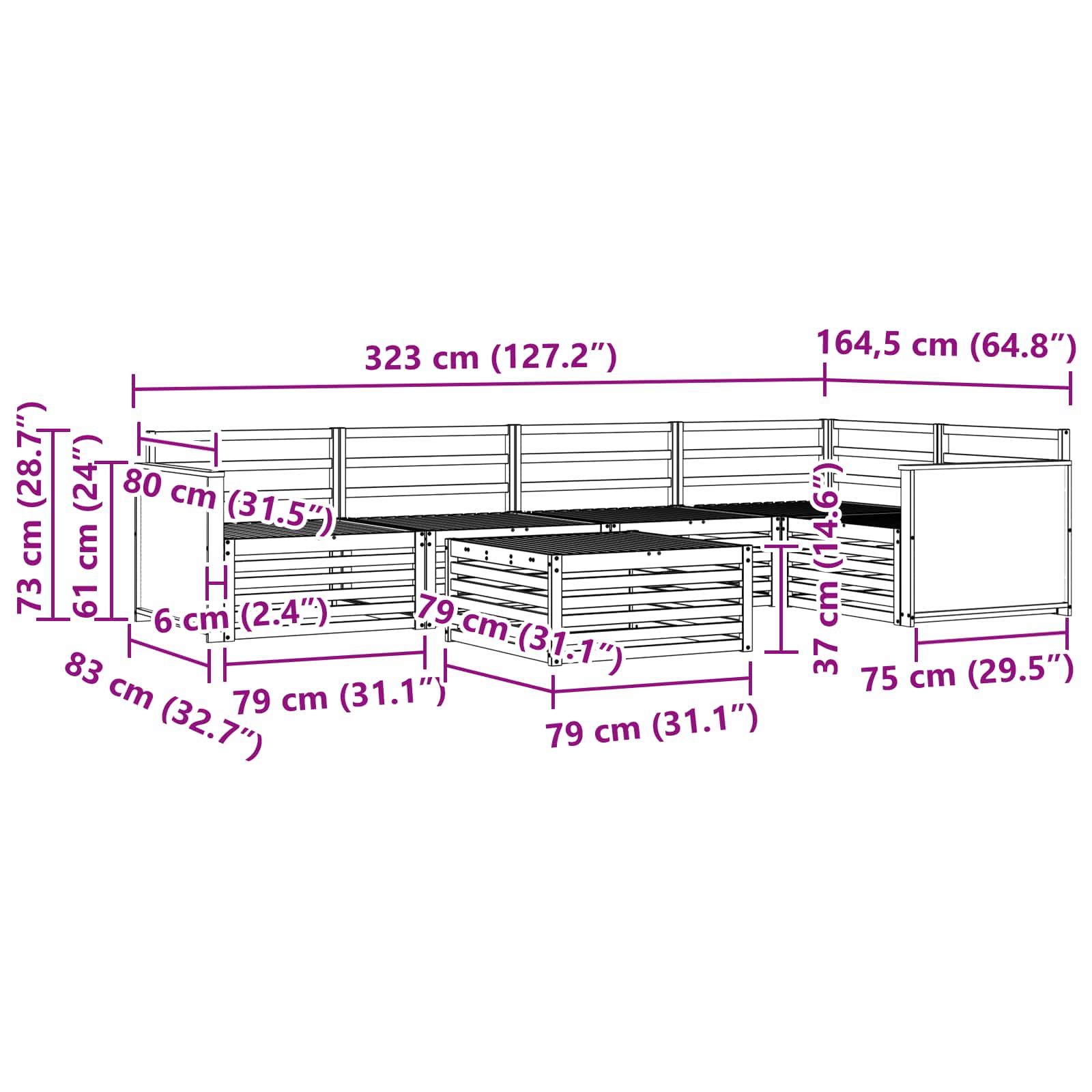 Ensemble de canapés d'extérieur 6 pcs Naturel 79 x 79 x 37 cm - XIOS