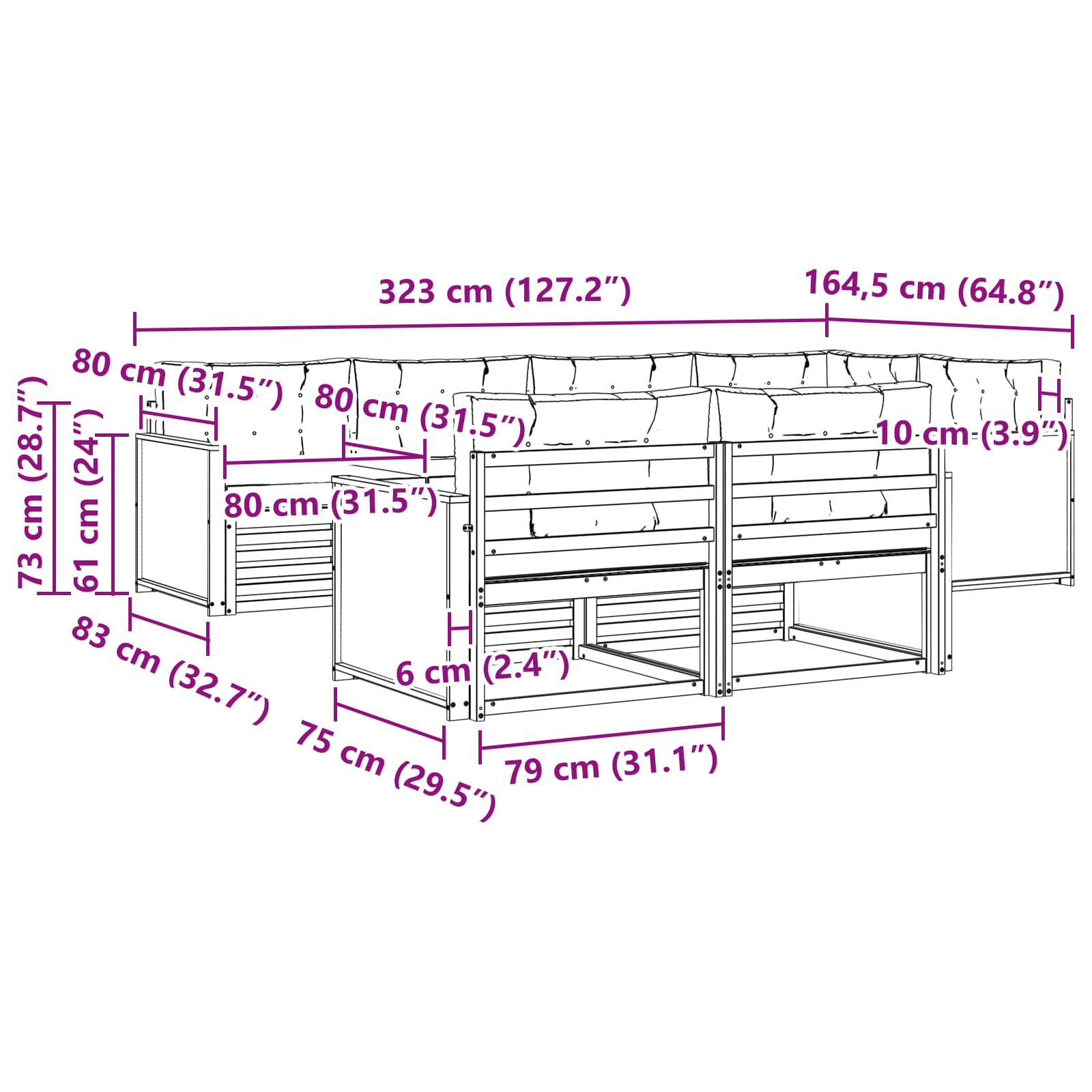 Ensemble de canapés d'extérieur 7 pcs Naturel et Anthracite - XIOS