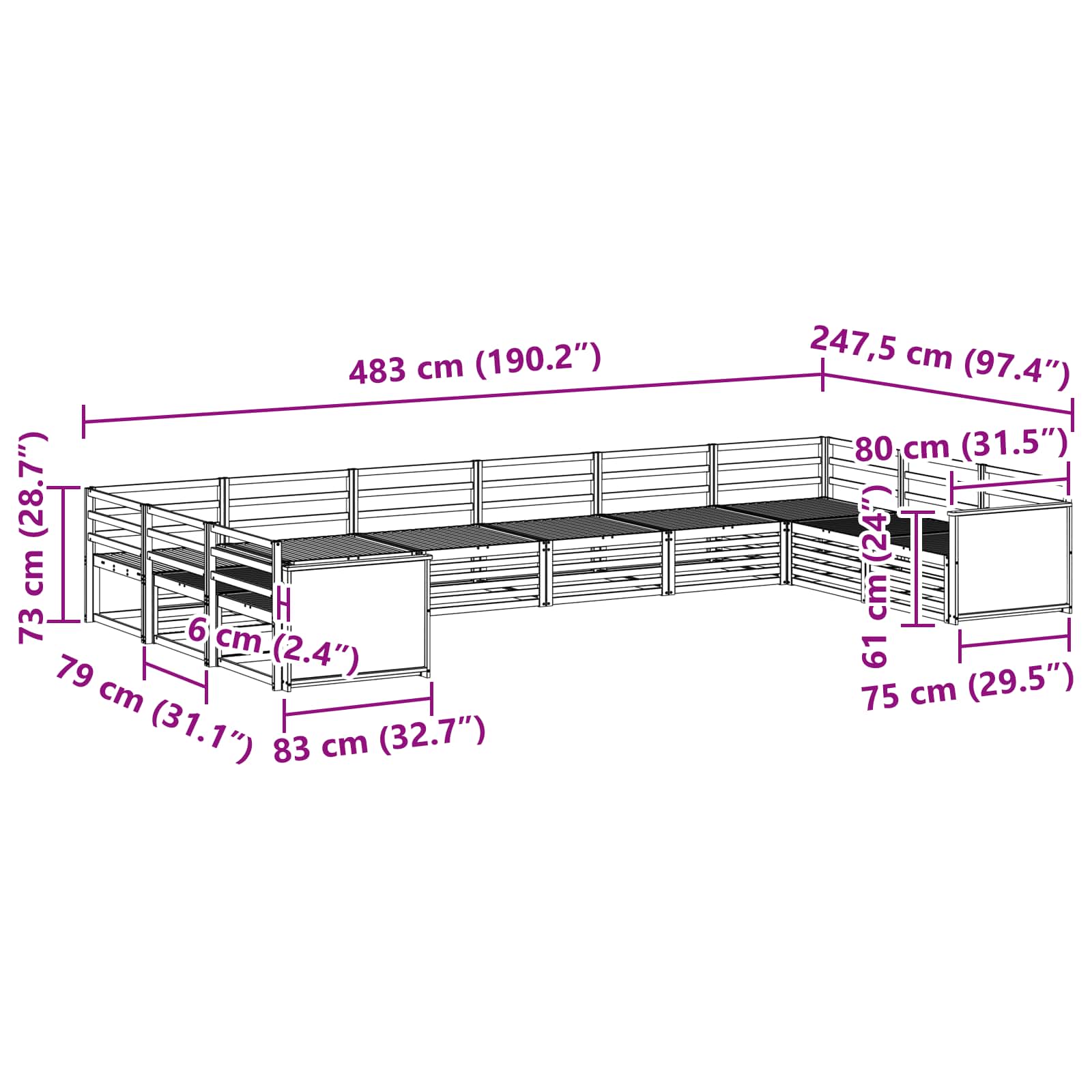 Ensembles de canapés 10 pcs Bois d'Acacia Massif - XIOS