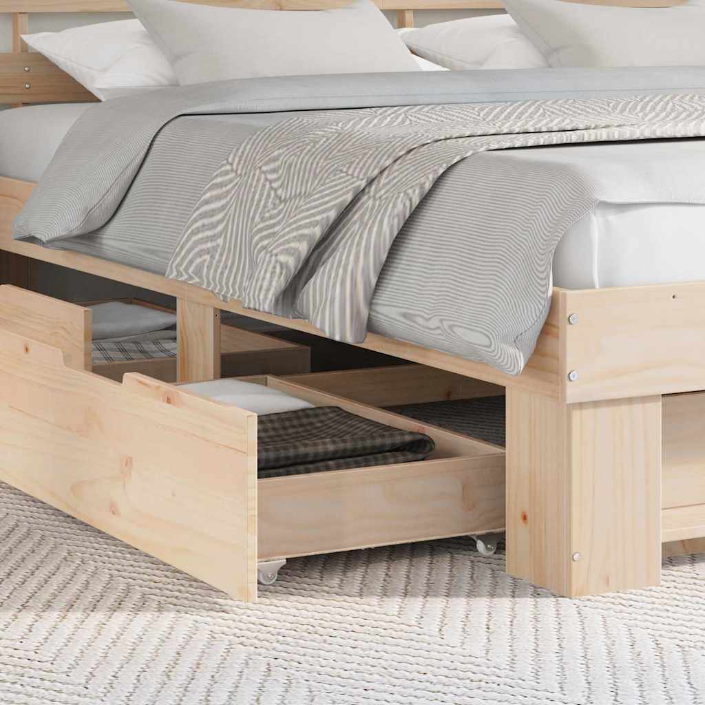 Cadre de lit avec tiroir Marron 200 x 200 cm Bois massif en pin - XIOS